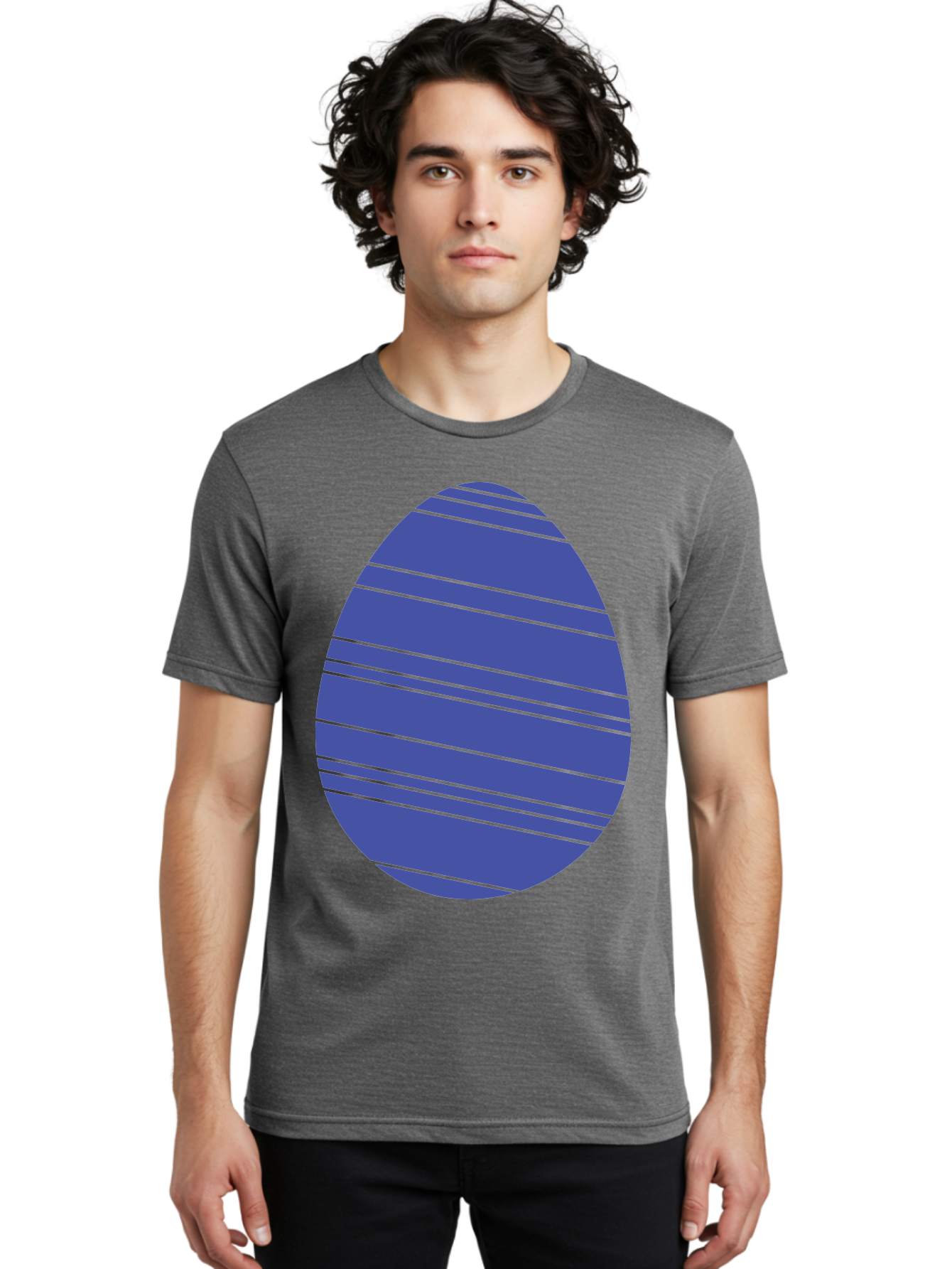 Blue-Easter-Egg Men'S Graphic Tee, 100% Cotton, Comfortable Casual Summer Wear, Machine Washable, Blue Oval Shape, Diagonal Stripes, Striped Pattern, Graphic Design, Abstract Art, Vibrant Colors, Modern Illustration Aac535 14