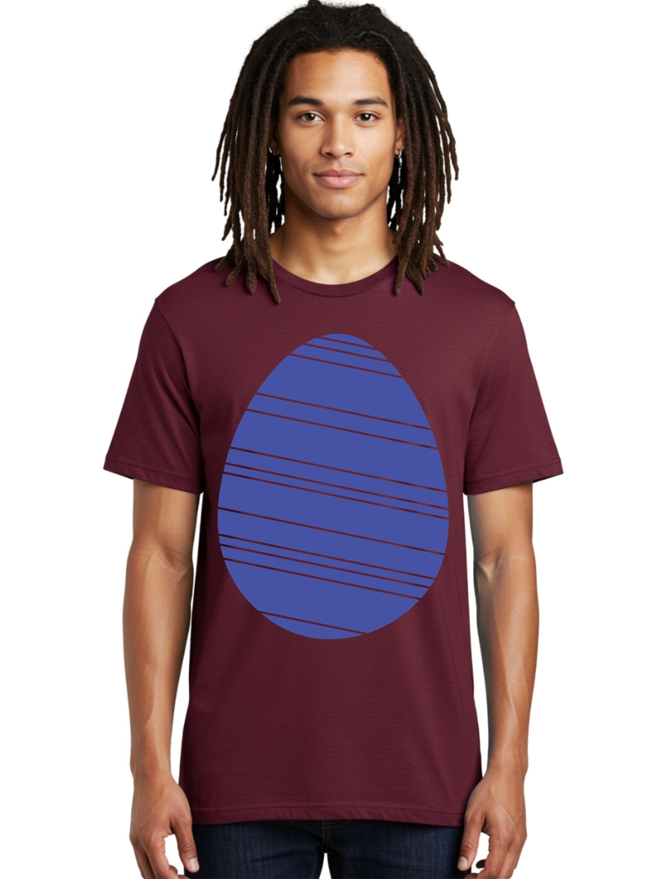 Blue-Easter-Egg Men'S Graphic Tee, 100% Cotton, Comfortable Casual Summer Wear, Machine Washable, Blue Oval Shape, Diagonal Stripes, Striped Pattern, Graphic Design, Abstract Art, Vibrant Colors, Modern Illustration Aac535 22
