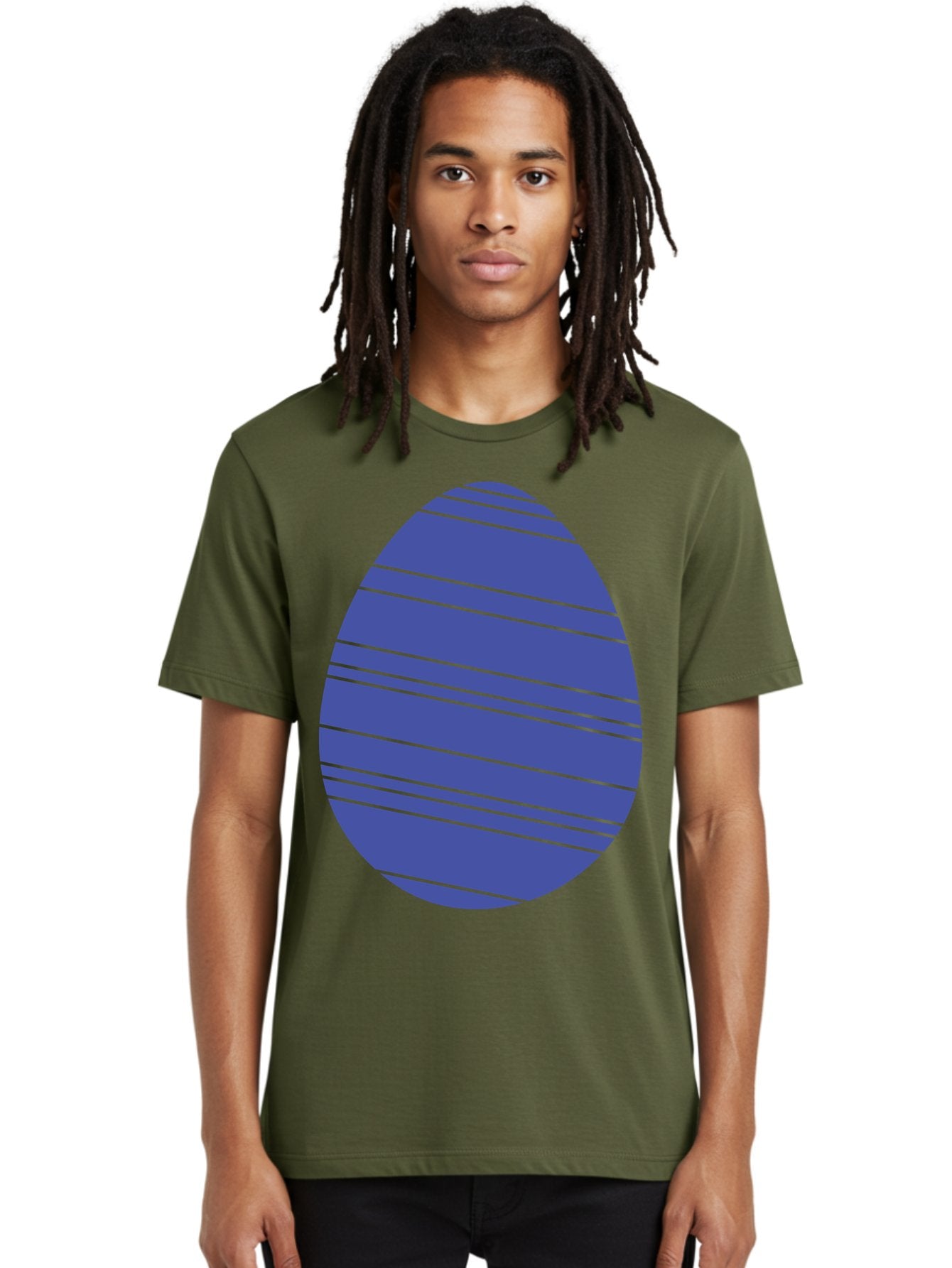 Blue-Easter-Egg Men'S Graphic Tee, 100% Cotton, Comfortable Casual Summer Wear, Machine Washable, Blue Oval Shape, Diagonal Stripes, Striped Pattern, Graphic Design, Abstract Art, Vibrant Colors, Modern Illustration Aac535 27