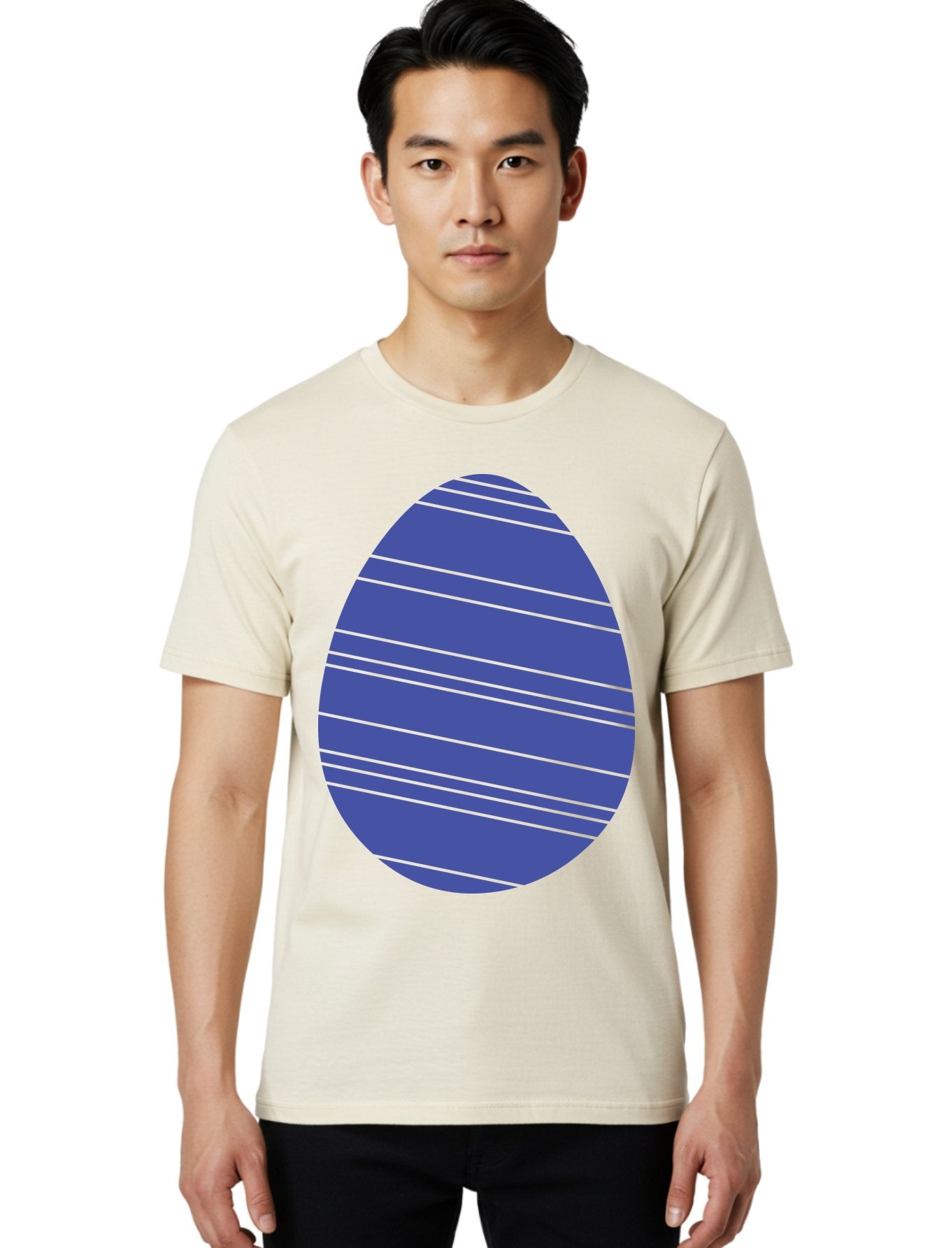Blue-Easter-Egg Men'S Graphic Tee, 100% Cotton, Comfortable Casual Summer Wear, Machine Washable, Blue Oval Shape, Diagonal Stripes, Striped Pattern, Graphic Design, Abstract Art, Vibrant Colors, Modern Illustration Aac535 29