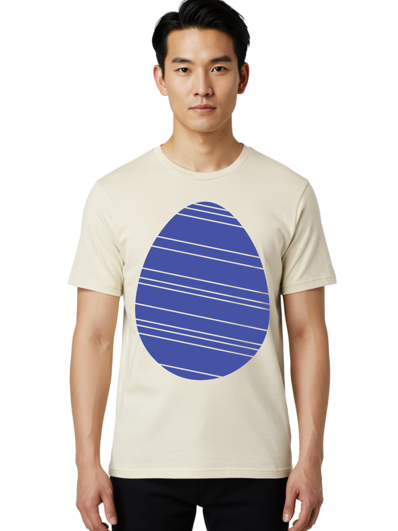 Blue-Easter-Egg Men'S Graphic Tee, 100% Cotton, Comfortable Casual Summer Wear, Machine Washable, Blue Oval Shape, Diagonal Stripes, Striped Pattern, Graphic Design, Abstract Art, Vibrant Colors, Modern Illustration Aac535 4