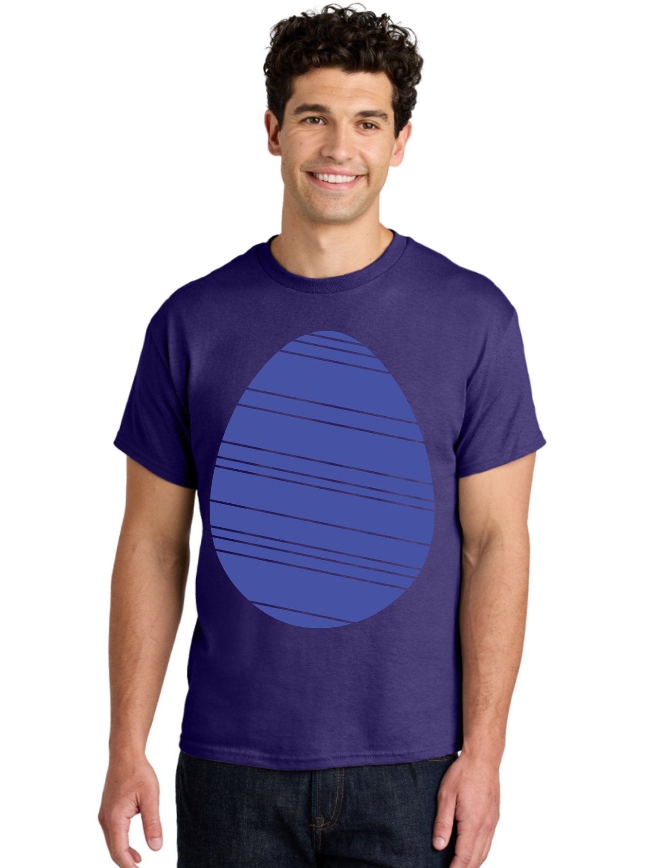 Blue-Easter-Egg Men'S Graphic Tee, 100% Cotton, Comfortable Casual Summer Wear, Machine Washable, Blue Oval Shape, Diagonal Stripes, Striped Pattern, Graphic Design, Abstract Art, Vibrant Colors, Modern Illustration Aac535 18