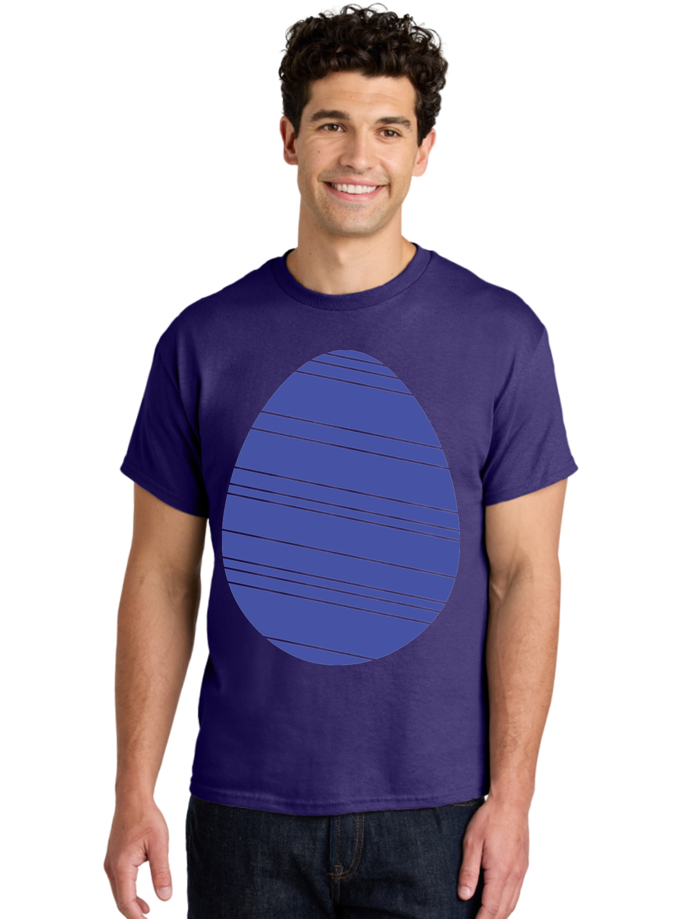 Blue-Easter-Egg Men'S Graphic Tee, 100% Cotton, Comfortable Casual Summer Wear, Machine Washable, Blue Oval Shape, Diagonal Stripes, Striped Pattern, Graphic Design, Abstract Art, Vibrant Colors, Modern Illustration Aac535 24