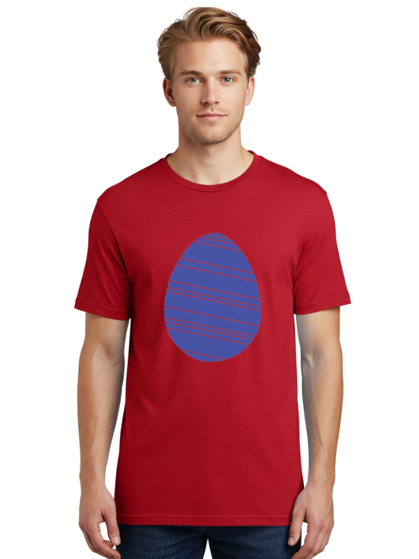 Blue-Easter-Egg Men'S Graphic Tee, 100% Cotton, Comfortable Casual Summer Wear, Machine Washable, Blue Oval Shape, Diagonal Stripes, Striped Pattern, Graphic Design, Abstract Art, Vibrant Colors, Modern Illustration Aac535 19