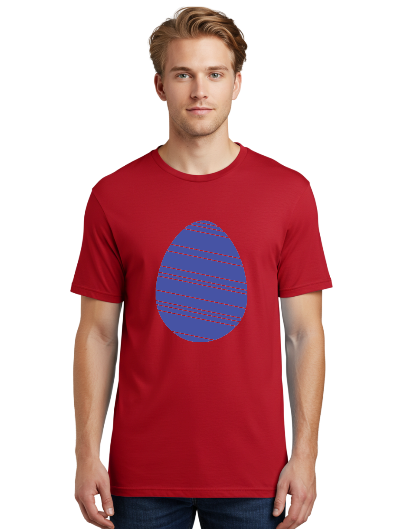 Blue-Easter-Egg Men'S Graphic Tee, 100% Cotton, Comfortable Casual Summer Wear, Machine Washable, Blue Oval Shape, Diagonal Stripes, Striped Pattern, Graphic Design, Abstract Art, Vibrant Colors, Modern Illustration Aac535 22