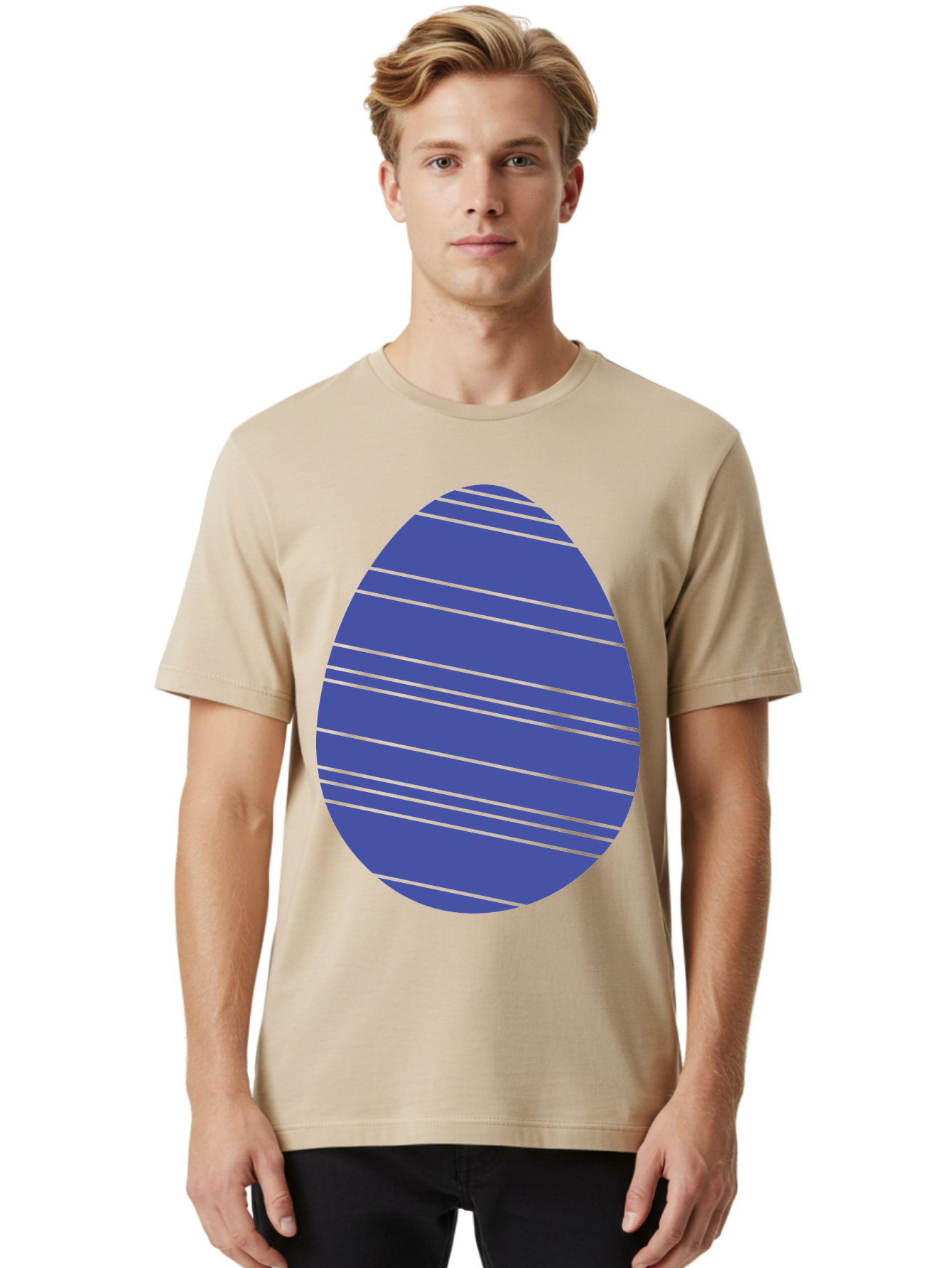 Blue-Easter-Egg Men'S Graphic Tee, 100% Cotton, Comfortable Casual Summer Wear, Machine Washable, Blue Oval Shape, Diagonal Stripes, Striped Pattern, Graphic Design, Abstract Art, Vibrant Colors, Modern Illustration Aac535 10