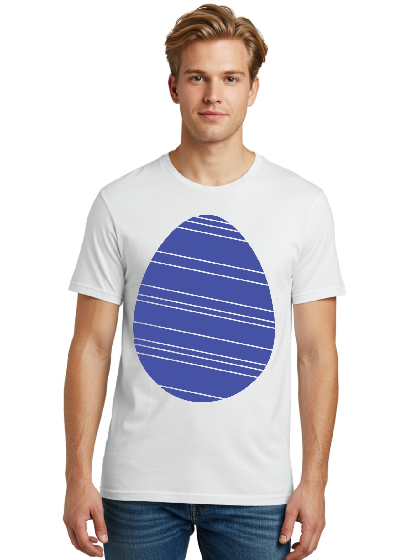 Blue-Easter-Egg Men'S Graphic Tee, 100% Cotton, Comfortable Casual Summer Wear, Machine Washable, Blue Oval Shape, Diagonal Stripes, Striped Pattern, Graphic Design, Abstract Art, Vibrant Colors, Modern Illustration Aac535 20