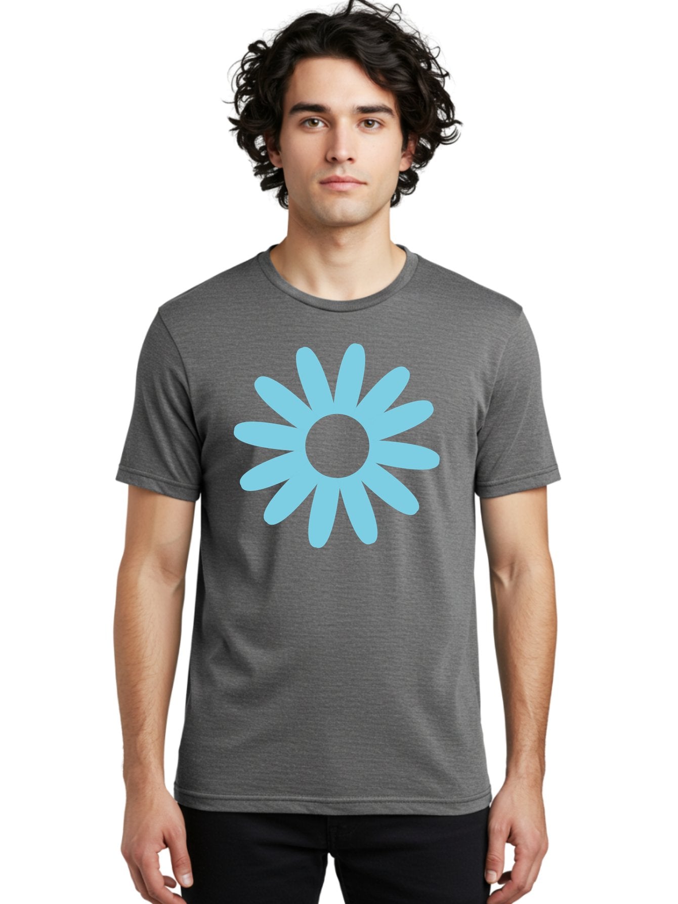 Blue-Flower Men'S Graphic Tee, 100% Cotton, Comfortable Casual Summer Wear, Machine Washable, Blue Flower, Simple Design, Minimalist Art, Floral Pattern, Light Blue Petals, Abstract Flower, Modern Graphics Aac536 29