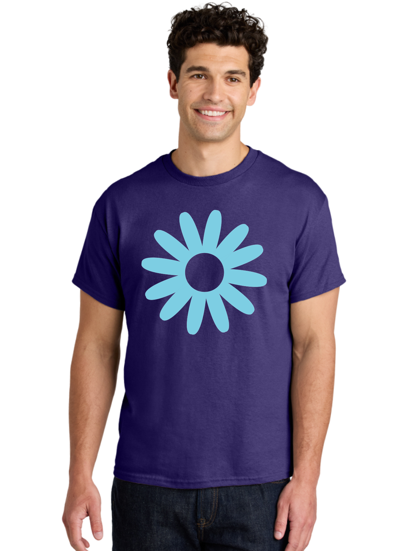 Blue-Flower Men'S Graphic Tee, 100% Cotton, Comfortable Casual Summer Wear, Machine Washable, Blue Flower, Simple Design, Minimalist Art, Floral Pattern, Light Blue Petals, Abstract Flower, Modern Graphics Aac536 12