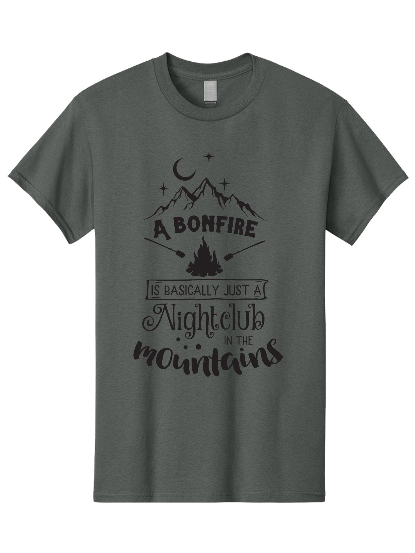 Bonfire-Nightclub Men'S Graphic Tee, 100% Cotton, Comfortable Casual Summer Wear, Machine Washable, Bonfire In The Mountains, Nightclub Atmosphere, Camping Vibes, Outdoor Adventures, Wilderness Getaway, Moonlit Nights, Starry Skies, Aac537 7