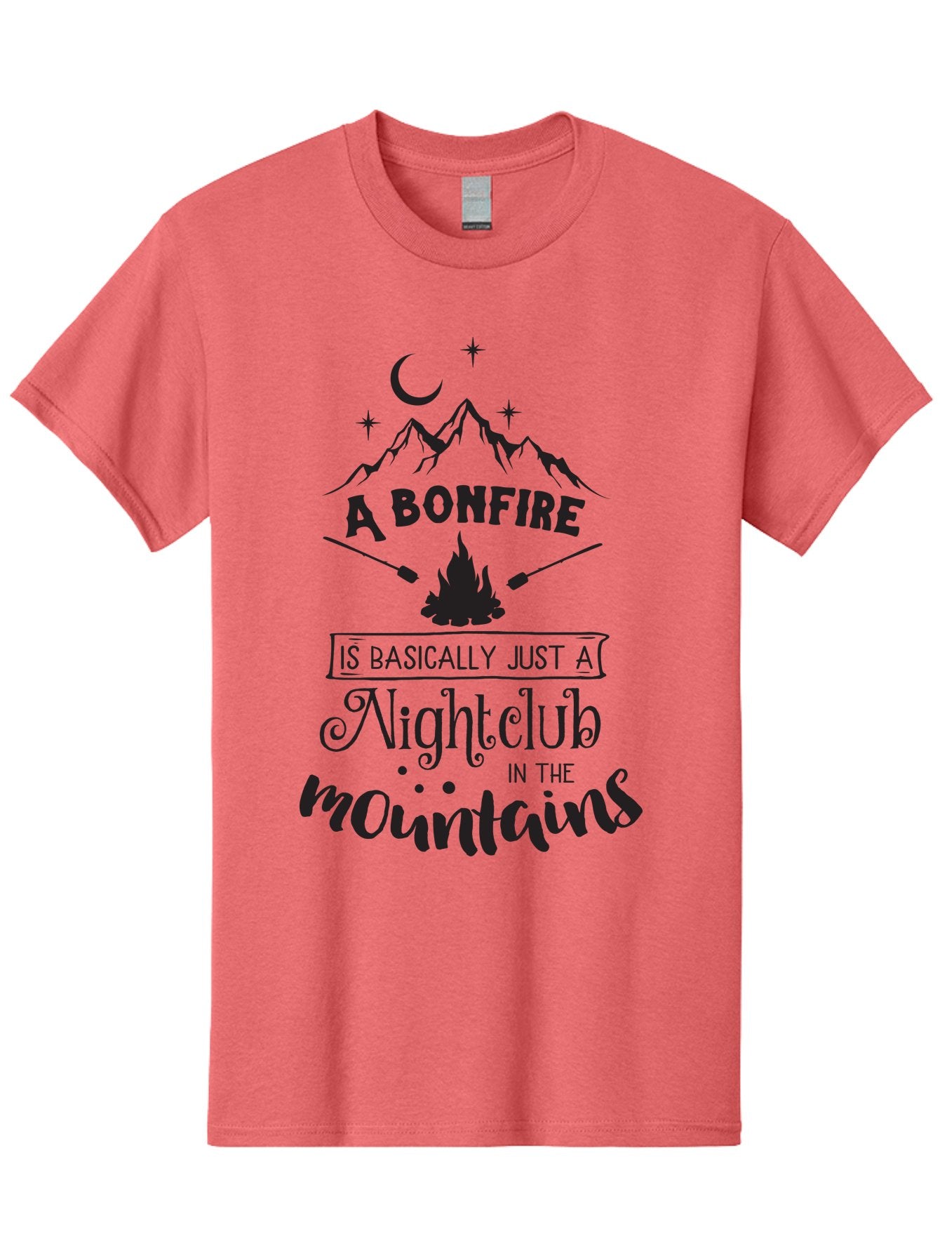 Bonfire-Nightclub Men'S Graphic Tee, 100% Cotton, Comfortable Casual Summer Wear, Machine Washable, Bonfire In The Mountains, Nightclub Atmosphere, Camping Vibes, Outdoor Adventures, Wilderness Getaway, Moonlit Nights, Starry Skies, Aac537 15