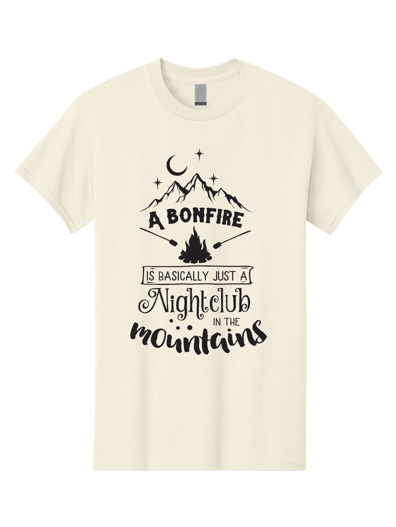 Bonfire-Nightclub Men'S Graphic Tee, 100% Cotton, Comfortable Casual Summer Wear, Machine Washable, Bonfire In The Mountains, Nightclub Atmosphere, Camping Vibes, Outdoor Adventures, Wilderness Getaway, Moonlit Nights, Starry Skies, Aac537 9