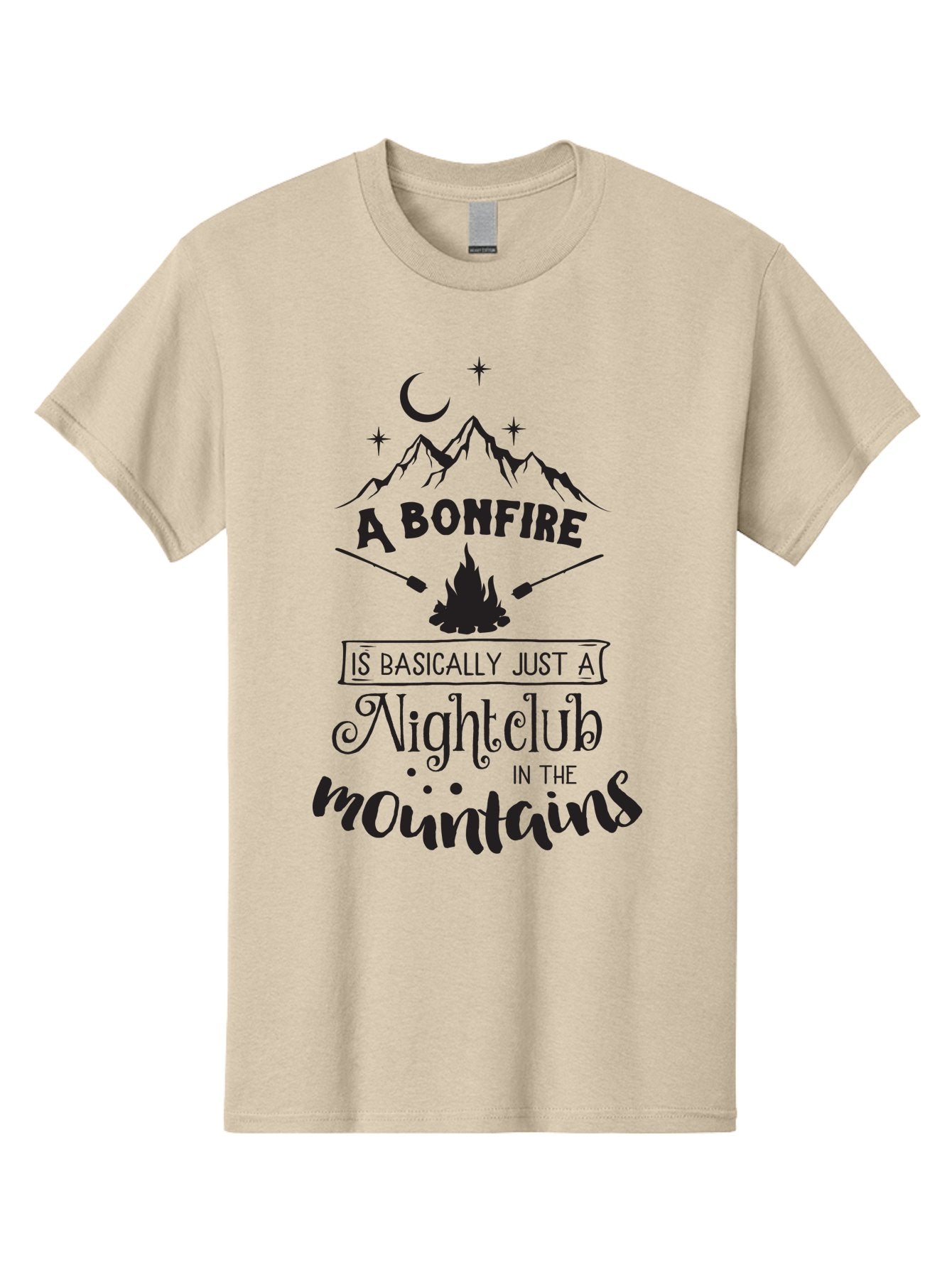Bonfire-Nightclub Men'S Graphic Tee, 100% Cotton, Comfortable Casual Summer Wear, Machine Washable, Bonfire In The Mountains, Nightclub Atmosphere, Camping Vibes, Outdoor Adventures, Wilderness Getaway, Moonlit Nights, Starry Skies, Aac537 12
