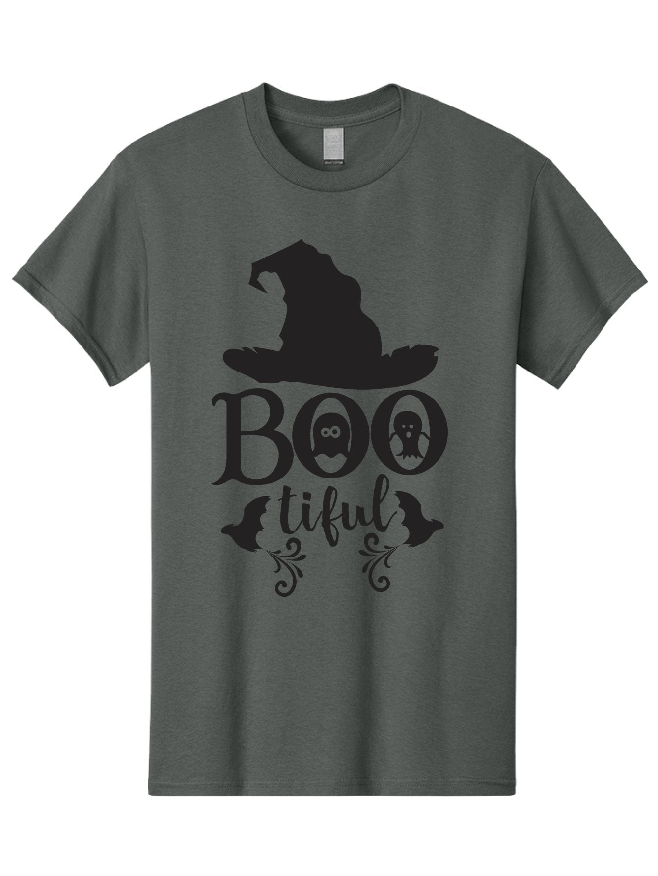 Boo-Tiful Men'S Graphic Tee, 100% Cotton, Comfortable Casual Summer Wear, Machine Washable, Halloween Design, Witch Hat, Ghostly Figures, Boo Tiful, Spooky Decor, Halloween Theme, Gothic Style, Mystical Vibes, Halloween Graphics Aac538 9