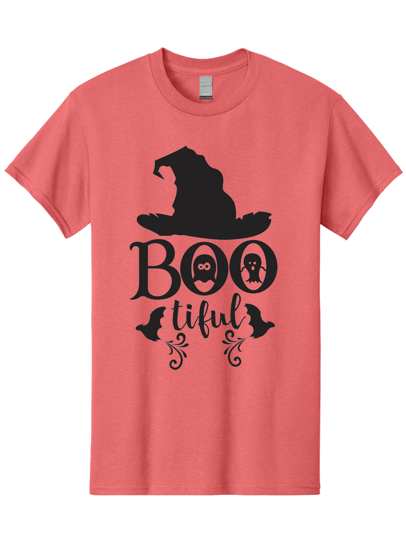 Boo-Tiful Men'S Graphic Tee, 100% Cotton, Comfortable Casual Summer Wear, Machine Washable, Halloween Design, Witch Hat, Ghostly Figures, Boo Tiful, Spooky Decor, Halloween Theme, Gothic Style, Mystical Vibes, Halloween Graphics Aac538 11