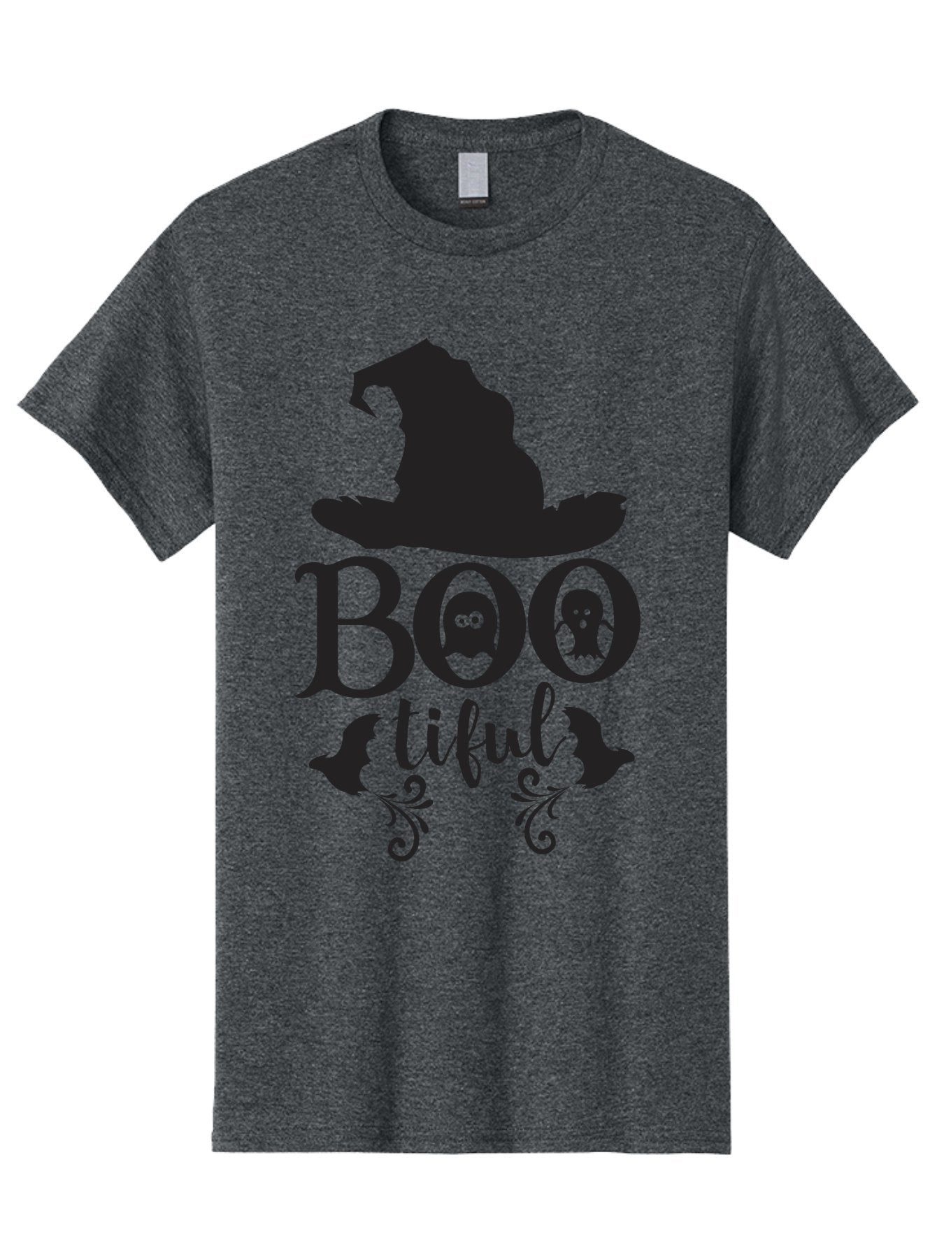 Boo-Tiful Men'S Graphic Tee, 100% Cotton, Comfortable Casual Summer Wear, Machine Washable, Halloween Design, Witch Hat, Ghostly Figures, Boo Tiful, Spooky Decor, Halloween Theme, Gothic Style, Mystical Vibes, Halloween Graphics Aac538 7