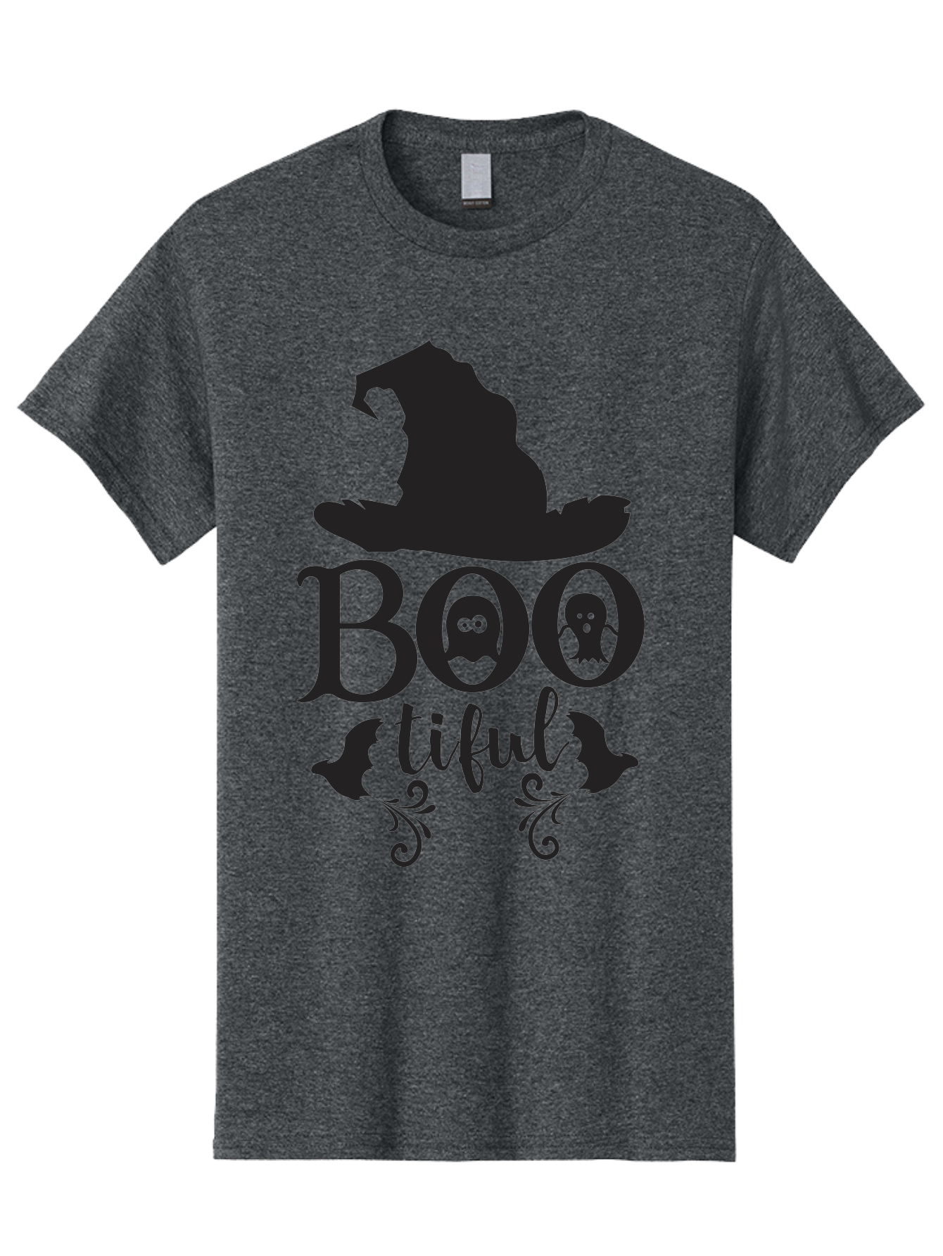Boo-Tiful Men'S Graphic Tee, 100% Cotton, Comfortable Casual Summer Wear, Machine Washable, Halloween Design, Witch Hat, Ghostly Figures, Boo Tiful, Spooky Decor, Halloween Theme, Gothic Style, Mystical Vibes, Halloween Graphics Aac538 25