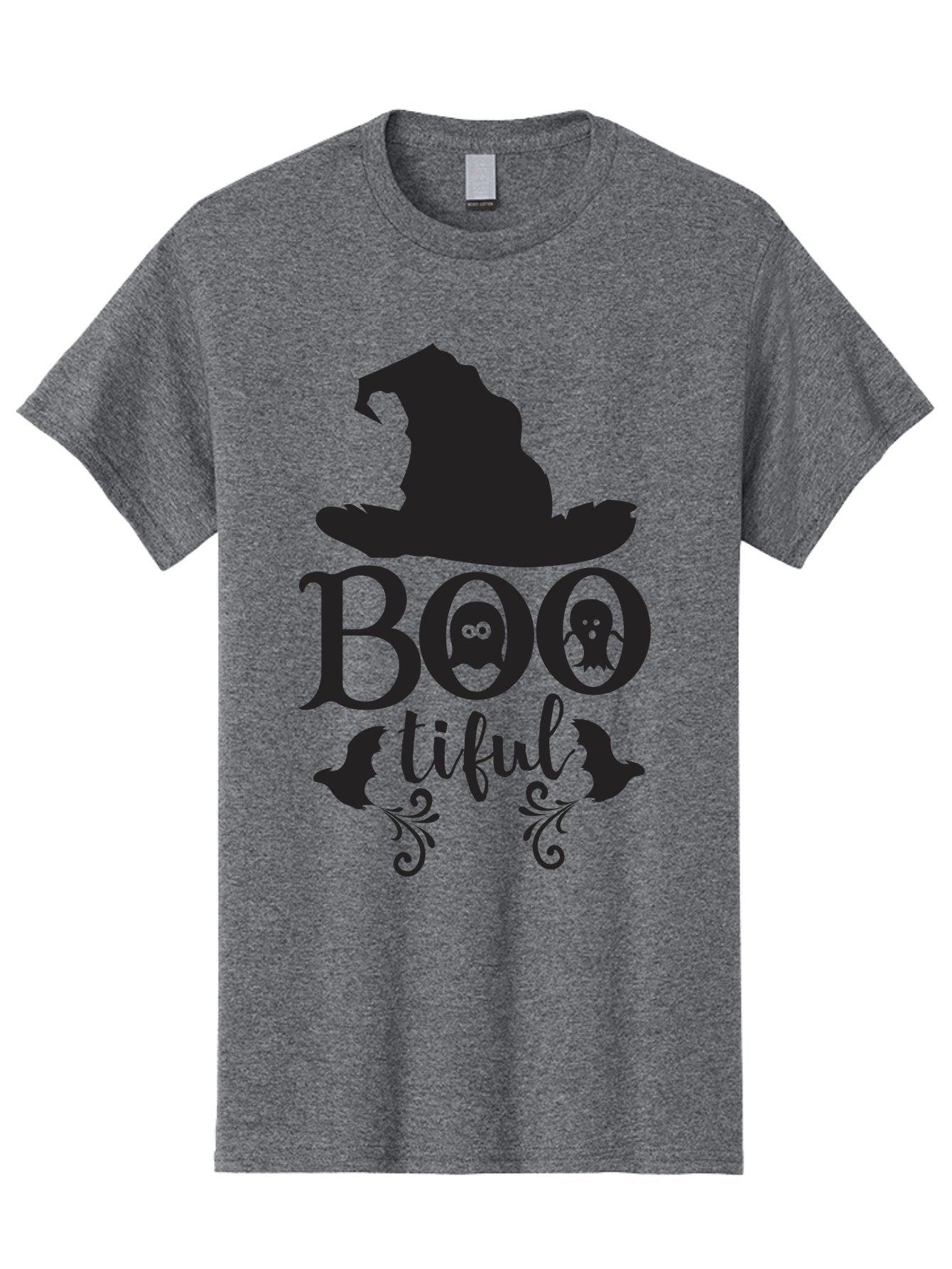 Boo-Tiful Men'S Graphic Tee, 100% Cotton, Comfortable Casual Summer Wear, Machine Washable, Halloween Design, Witch Hat, Ghostly Figures, Boo Tiful, Spooky Decor, Halloween Theme, Gothic Style, Mystical Vibes, Halloween Graphics Aac538 11