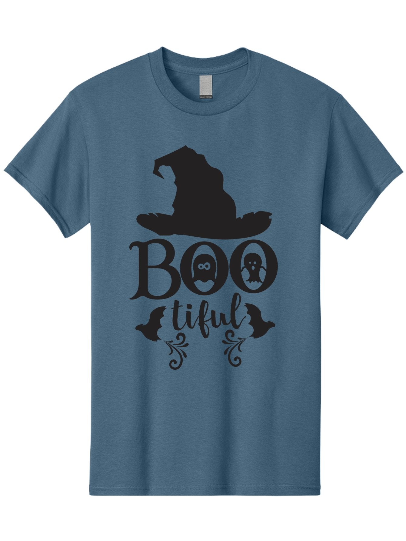 Boo-Tiful Men'S Graphic Tee, 100% Cotton, Comfortable Casual Summer Wear, Machine Washable, Halloween Design, Witch Hat, Ghostly Figures, Boo Tiful, Spooky Decor, Halloween Theme, Gothic Style, Mystical Vibes, Halloween Graphics Aac538 12