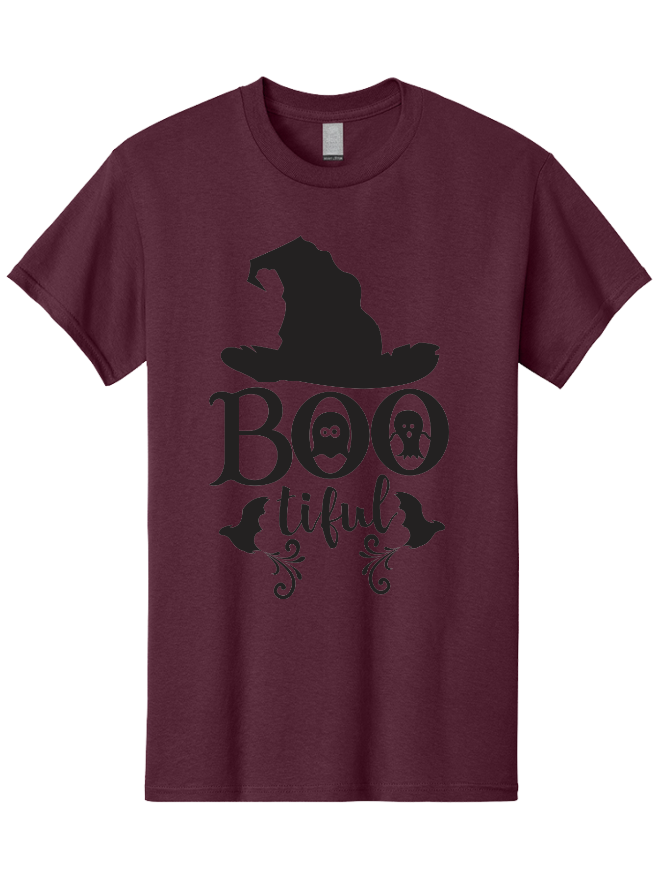 Boo-Tiful Men'S Graphic Tee, 100% Cotton, Comfortable Casual Summer Wear, Machine Washable, Halloween Design, Witch Hat, Ghostly Figures, Boo Tiful, Spooky Decor, Halloween Theme, Gothic Style, Mystical Vibes, Halloween Graphics Aac538 29