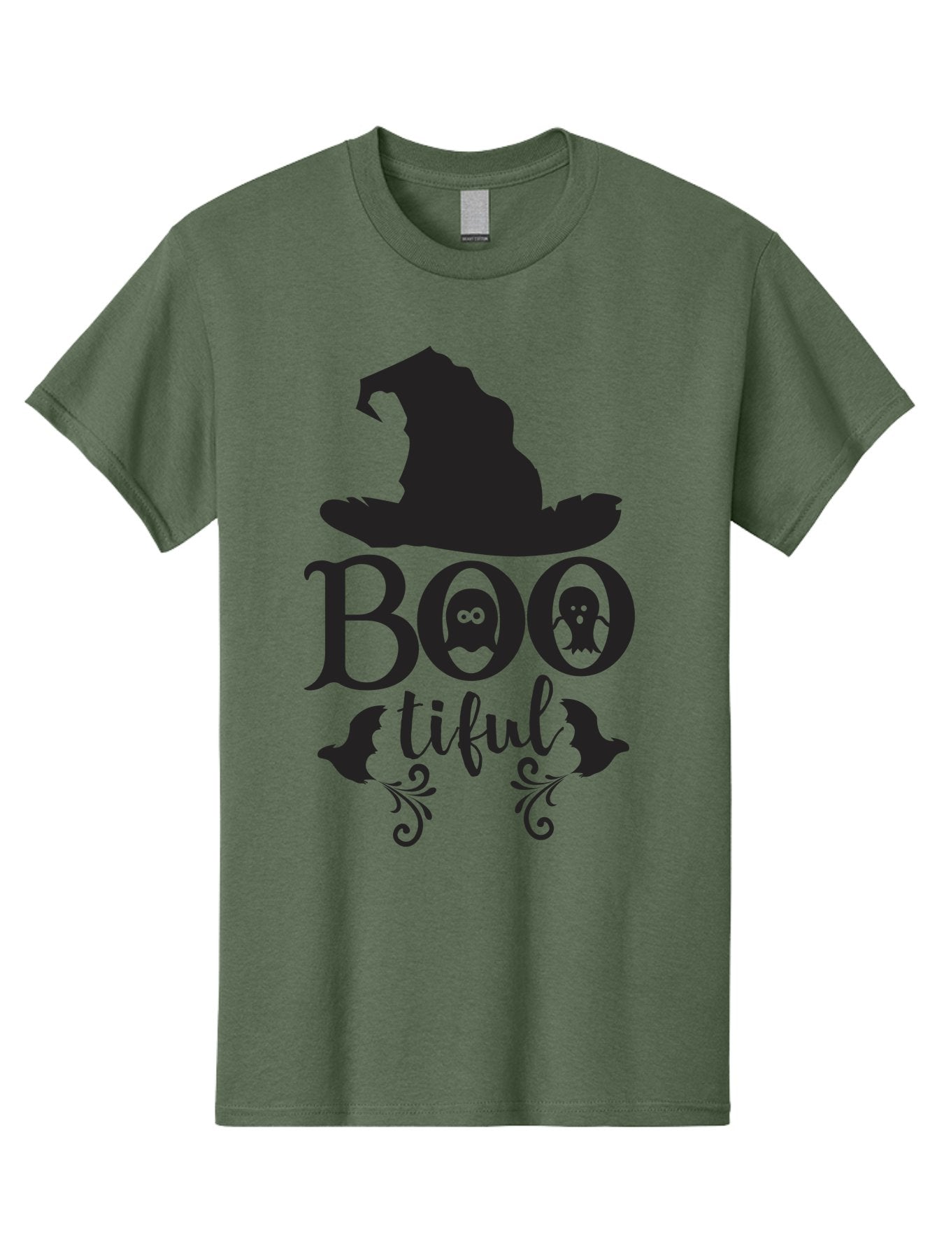 Boo-Tiful Men'S Graphic Tee, 100% Cotton, Comfortable Casual Summer Wear, Machine Washable, Halloween Design, Witch Hat, Ghostly Figures, Boo Tiful, Spooky Decor, Halloween Theme, Gothic Style, Mystical Vibes, Halloween Graphics Aac538
