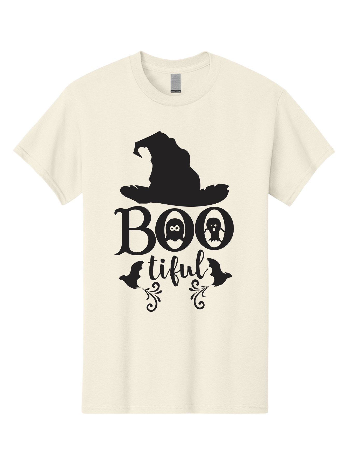 Boo-Tiful Men'S Graphic Tee, 100% Cotton, Comfortable Casual Summer Wear, Machine Washable, Halloween Design, Witch Hat, Ghostly Figures, Boo Tiful, Spooky Decor, Halloween Theme, Gothic Style, Mystical Vibes, Halloween Graphics Aac538 3