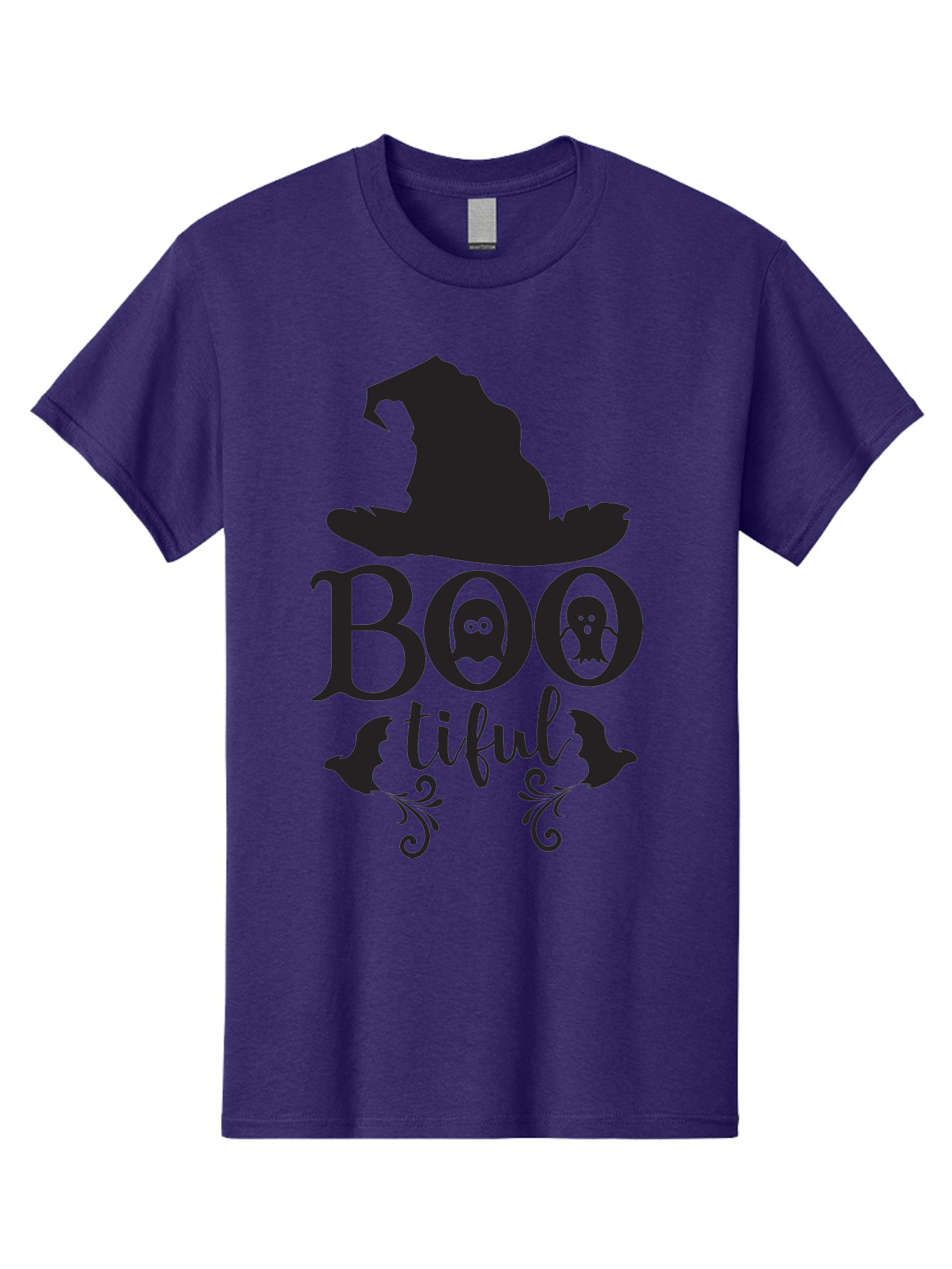 Boo-Tiful Men'S Graphic Tee, 100% Cotton, Comfortable Casual Summer Wear, Machine Washable, Halloween Design, Witch Hat, Ghostly Figures, Boo Tiful, Spooky Decor, Halloween Theme, Gothic Style, Mystical Vibes, Halloween Graphics Aac538 13