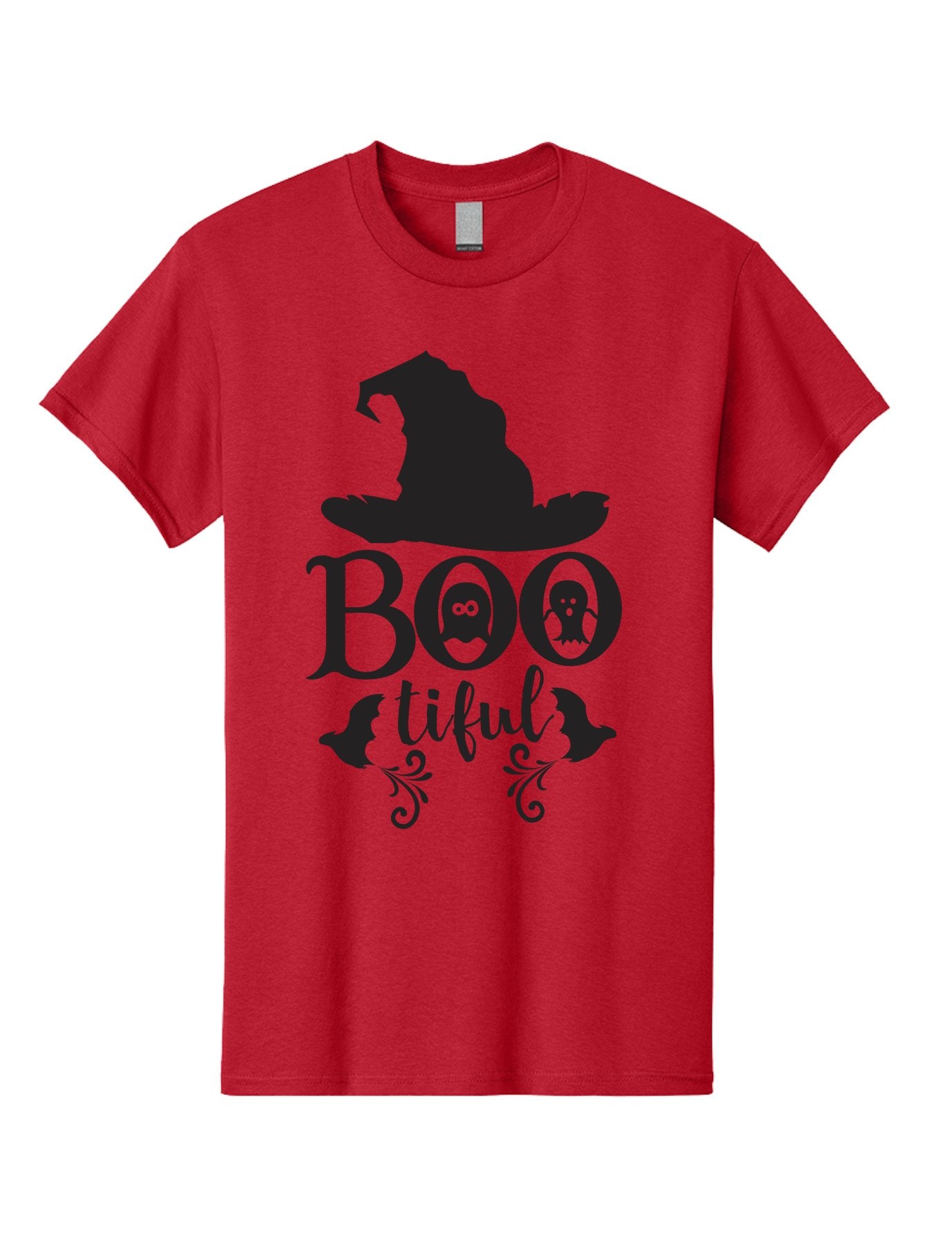 Boo-Tiful Men'S Graphic Tee, 100% Cotton, Comfortable Casual Summer Wear, Machine Washable, Halloween Design, Witch Hat, Ghostly Figures, Boo Tiful, Spooky Decor, Halloween Theme, Gothic Style, Mystical Vibes, Halloween Graphics Aac538 15