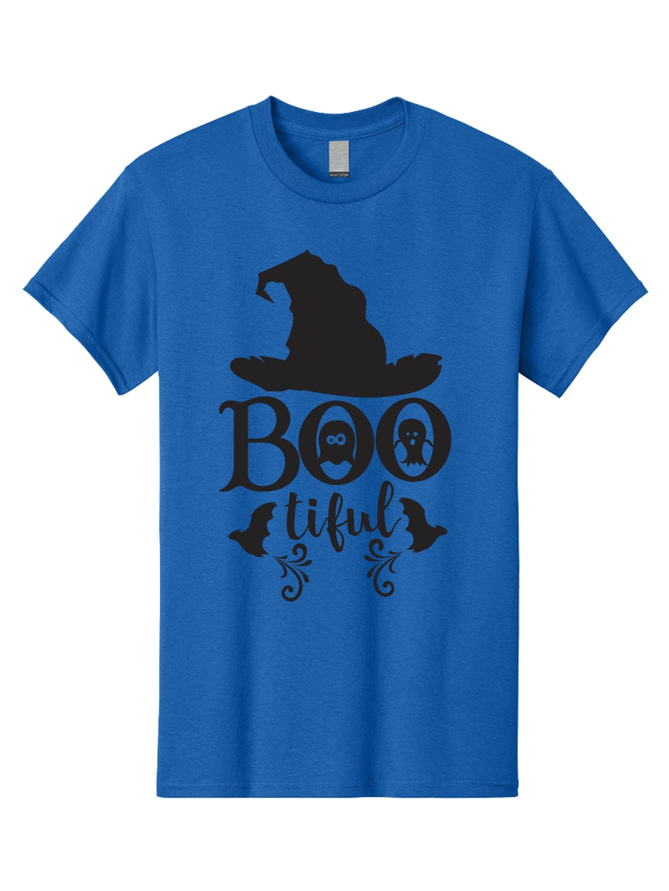 Boo-Tiful Men'S Graphic Tee, 100% Cotton, Comfortable Casual Summer Wear, Machine Washable, Halloween Design, Witch Hat, Ghostly Figures, Boo Tiful, Spooky Decor, Halloween Theme, Gothic Style, Mystical Vibes, Halloween Graphics Aac538 10
