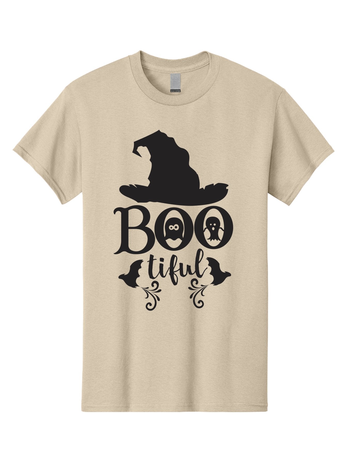 Boo-Tiful Men'S Graphic Tee, 100% Cotton, Comfortable Casual Summer Wear, Machine Washable, Halloween Design, Witch Hat, Ghostly Figures, Boo Tiful, Spooky Decor, Halloween Theme, Gothic Style, Mystical Vibes, Halloween Graphics Aac538 14