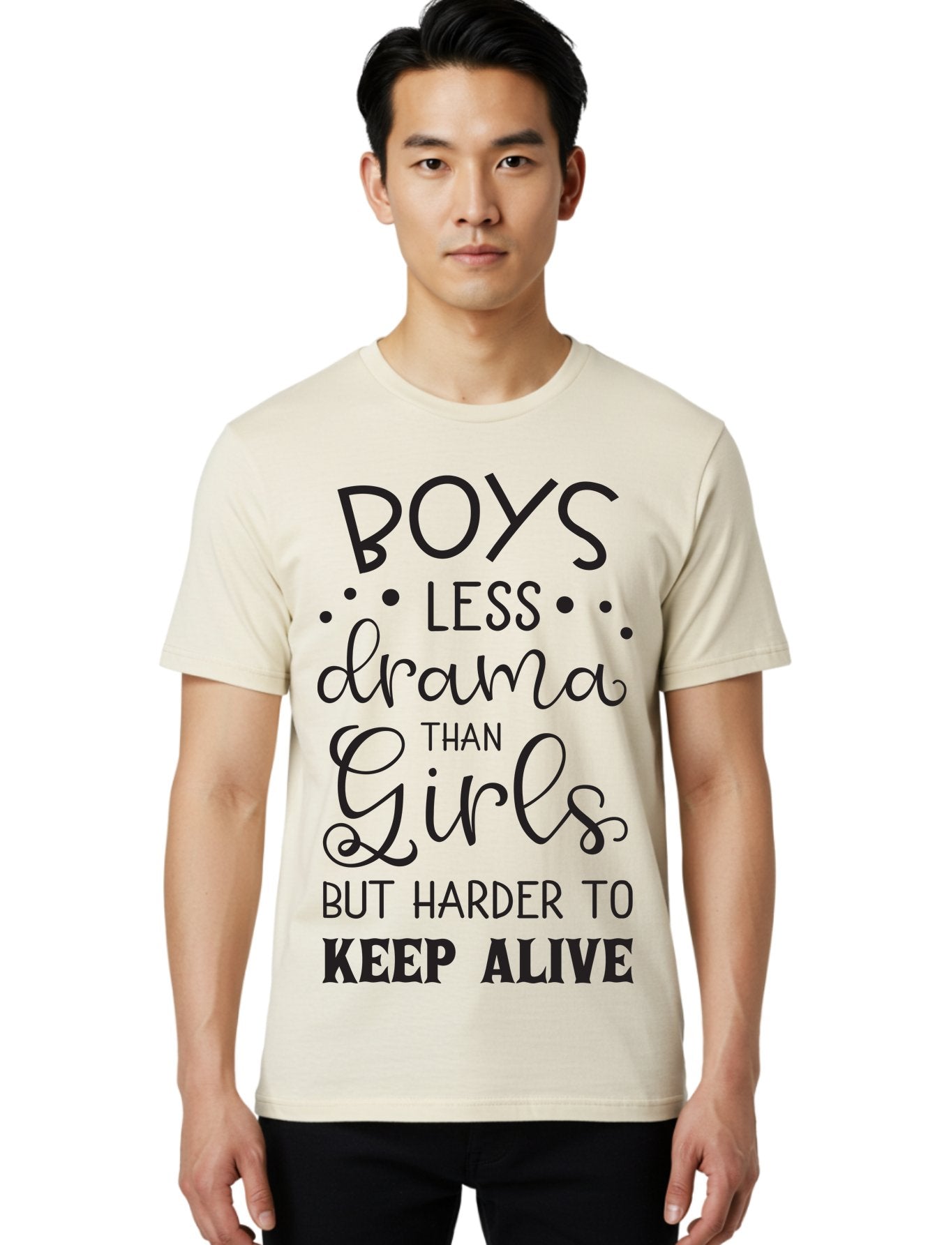 Boys-Less-Drama-Than-Girls-But-Harder-To-Keep-Alive Men'S Graphic Tee, 100% Cotton, Comfortable Casual Summer Wear, Machine Washable, Funny Quotes, Humorous Sayings, Boys Vs Girls, Witty Humor, Playful Teasing, Sassy Phrases, Aac541 16