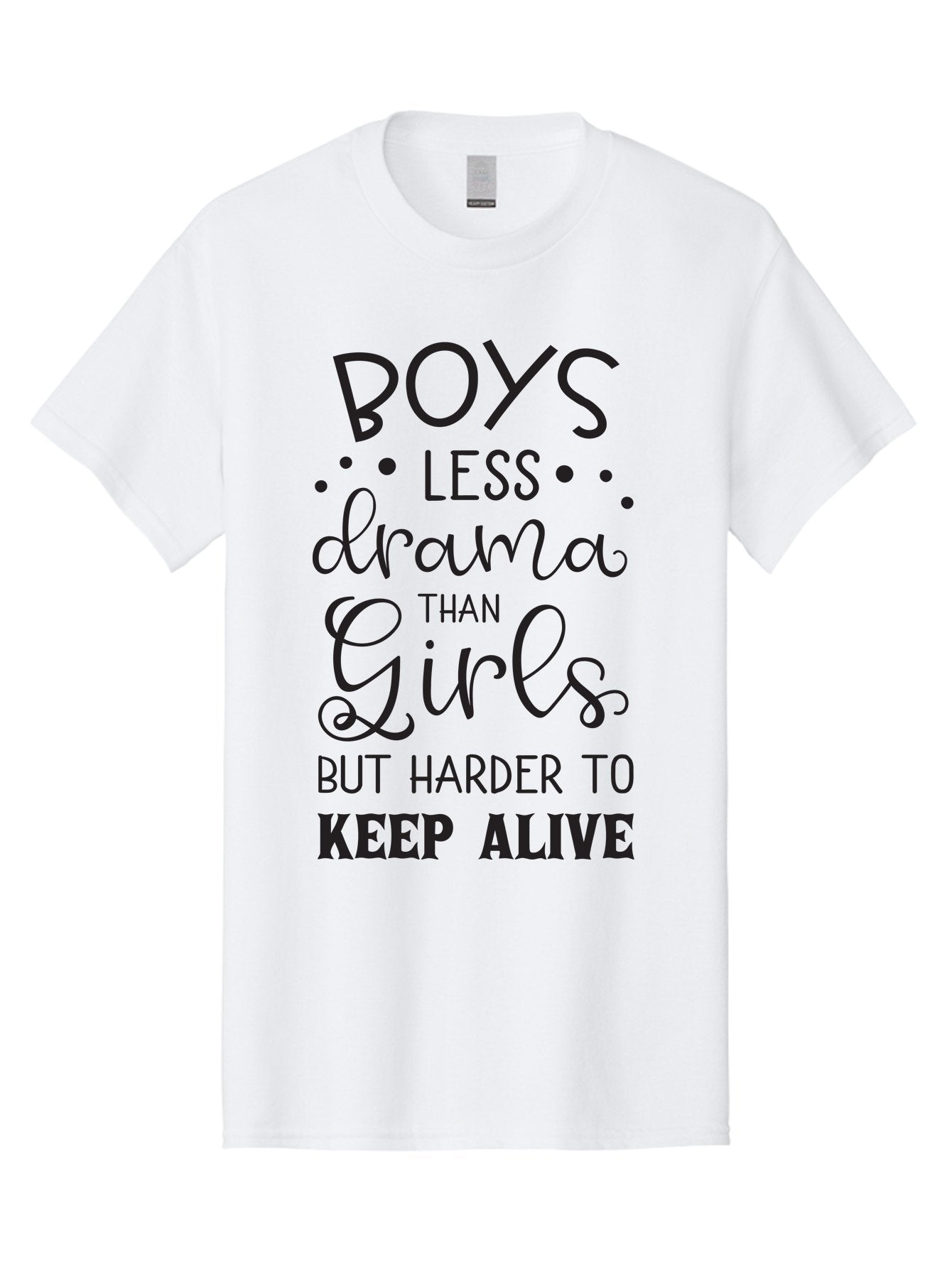 Boys-Less-Drama-Than-Girls-But-Harder-To-Keep-Alive Men'S Graphic Tee, 100% Cotton, Comfortable Casual Summer Wear, Machine Washable, Funny Quotes, Humorous Sayings, Boys Vs Girls, Witty Humor, Playful Teasing, Sassy Phrases, Aac541 15