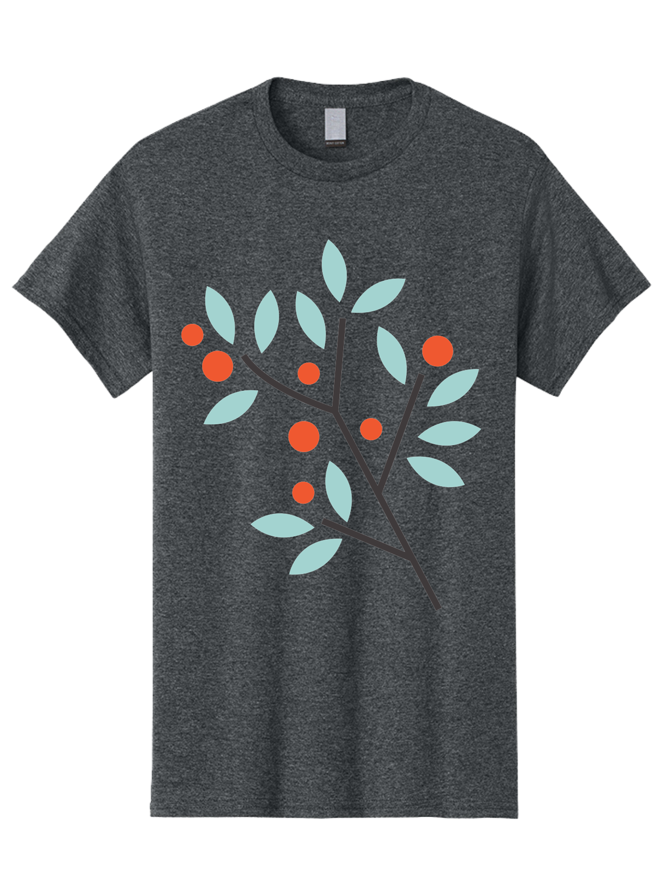 Branch-With-Leaves-And-Berries Men'S Graphic Tee, 100% Cotton, Comfortable Casual Summer Wear, Machine Washable, Simple Branch, Red Berries, Light Blue Leaves, Black Branches, Minimalist Design, Flat Illustration, Nature-Inspired Art, Aac542 17