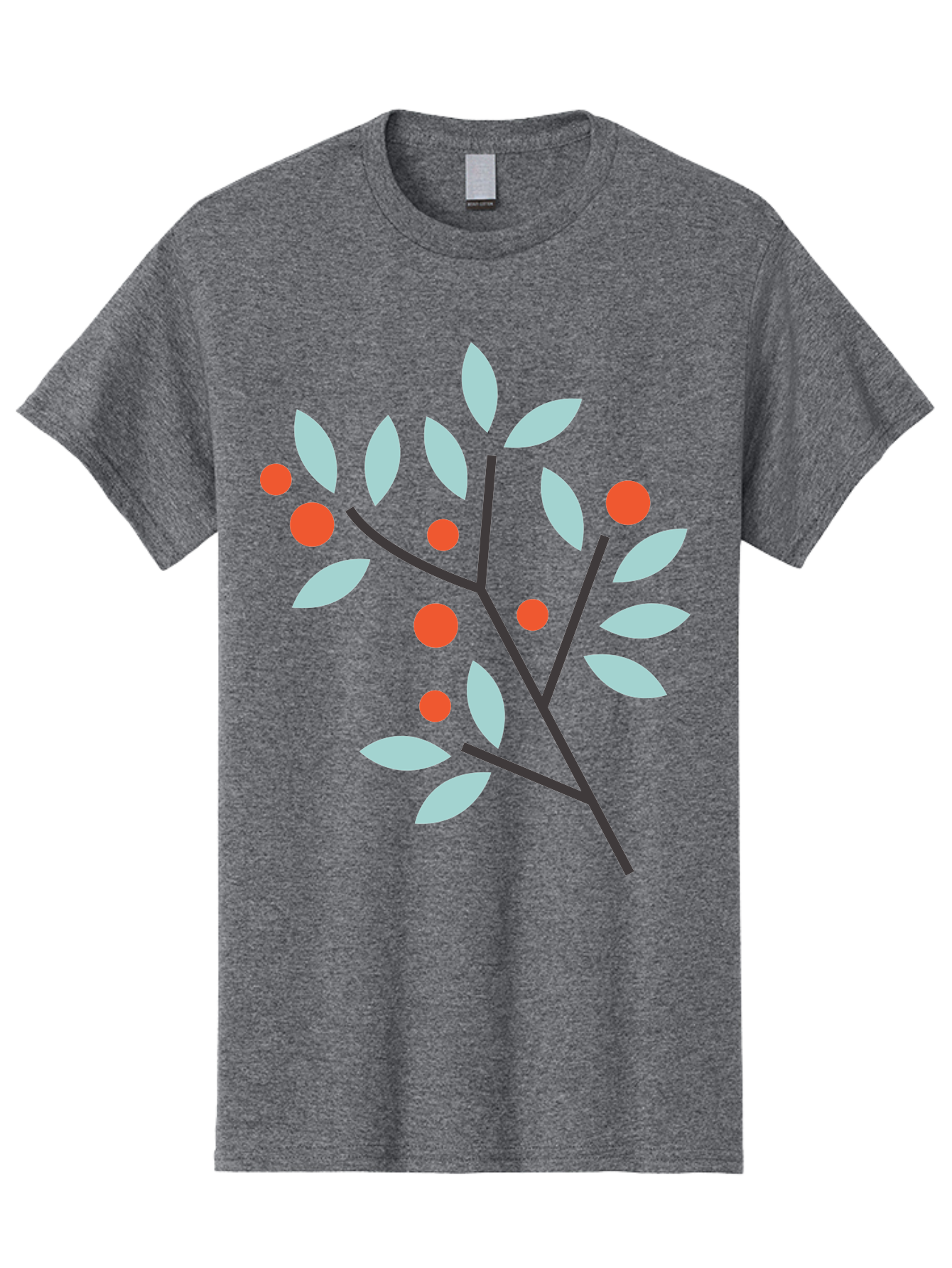 Branch-With-Leaves-And-Berries Men'S Graphic Tee, 100% Cotton, Comfortable Casual Summer Wear, Machine Washable, Simple Branch, Red Berries, Light Blue Leaves, Black Branches, Minimalist Design, Flat Illustration, Nature-Inspired Art, Aac542 27