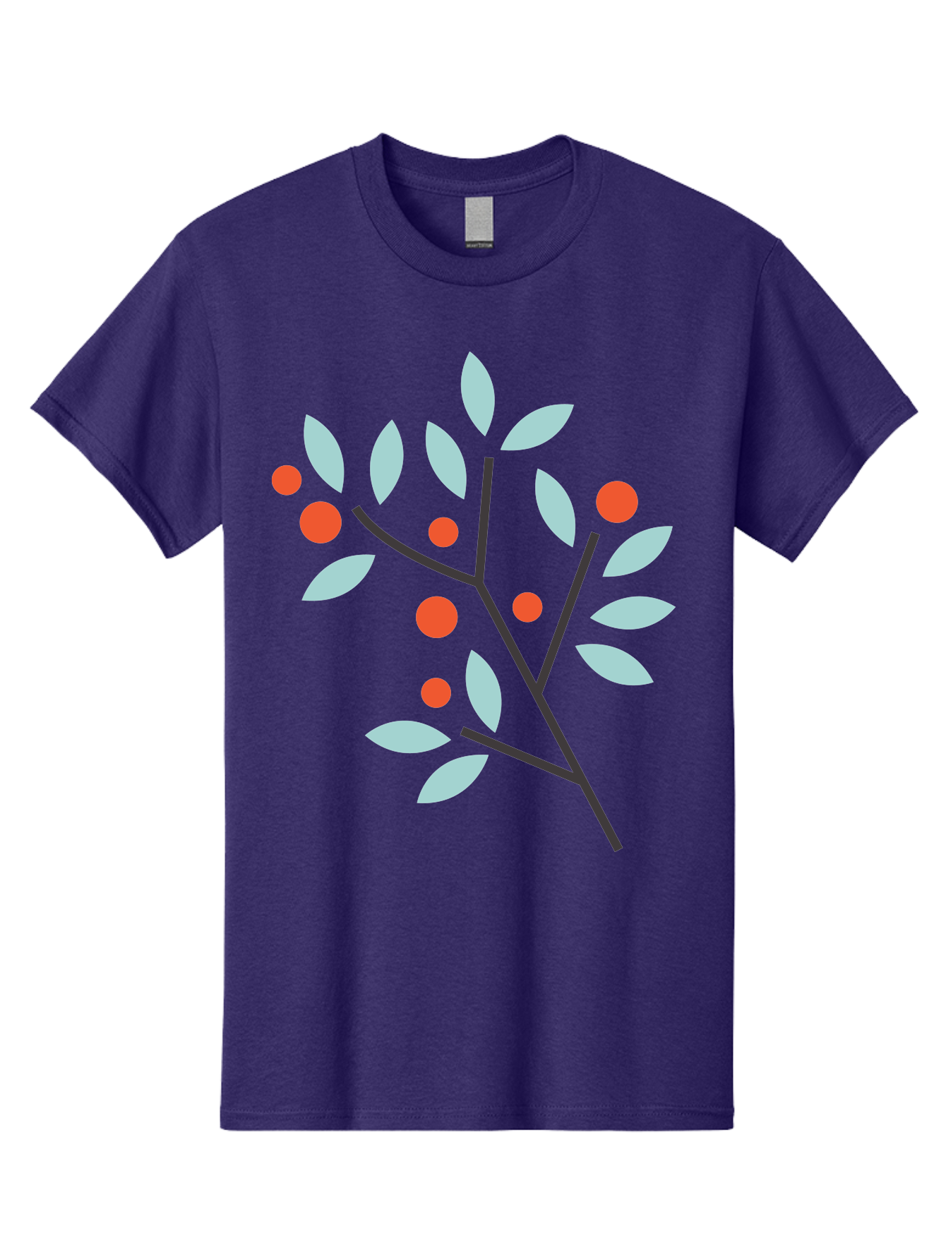 Branch-With-Leaves-And-Berries Men'S Graphic Tee, 100% Cotton, Comfortable Casual Summer Wear, Machine Washable, Simple Branch, Red Berries, Light Blue Leaves, Black Branches, Minimalist Design, Flat Illustration, Nature-Inspired Art, Aac542 3
