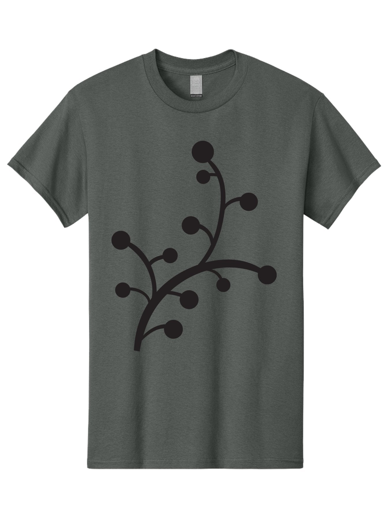 Branched-Stem Men'S Graphic Tee, 100% Cotton, Comfortable Casual Summer Wear, Machine Washable, Mistletoe Silhouette, Minimalist Design, Black And Green Color Scheme, Festive Decor, Holiday Icon, Christmas Symbol, Simple Graphics, Aac543 6
