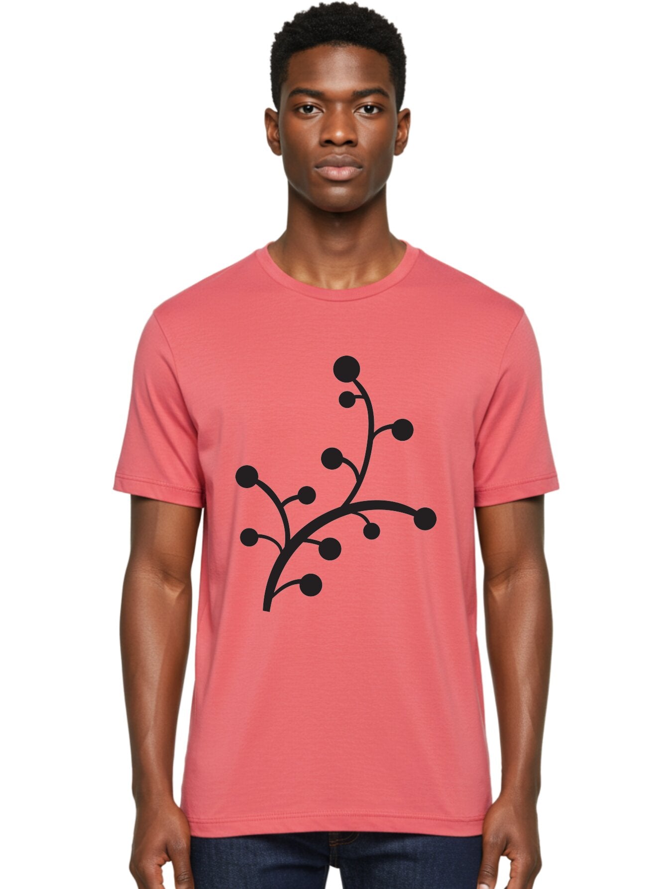 Branched-Stem Men'S Graphic Tee, 100% Cotton, Comfortable Casual Summer Wear, Machine Washable, Mistletoe Silhouette, Minimalist Design, Black And Green Color Scheme, Festive Decor, Holiday Icon, Christmas Symbol, Simple Graphics, Aac543 20