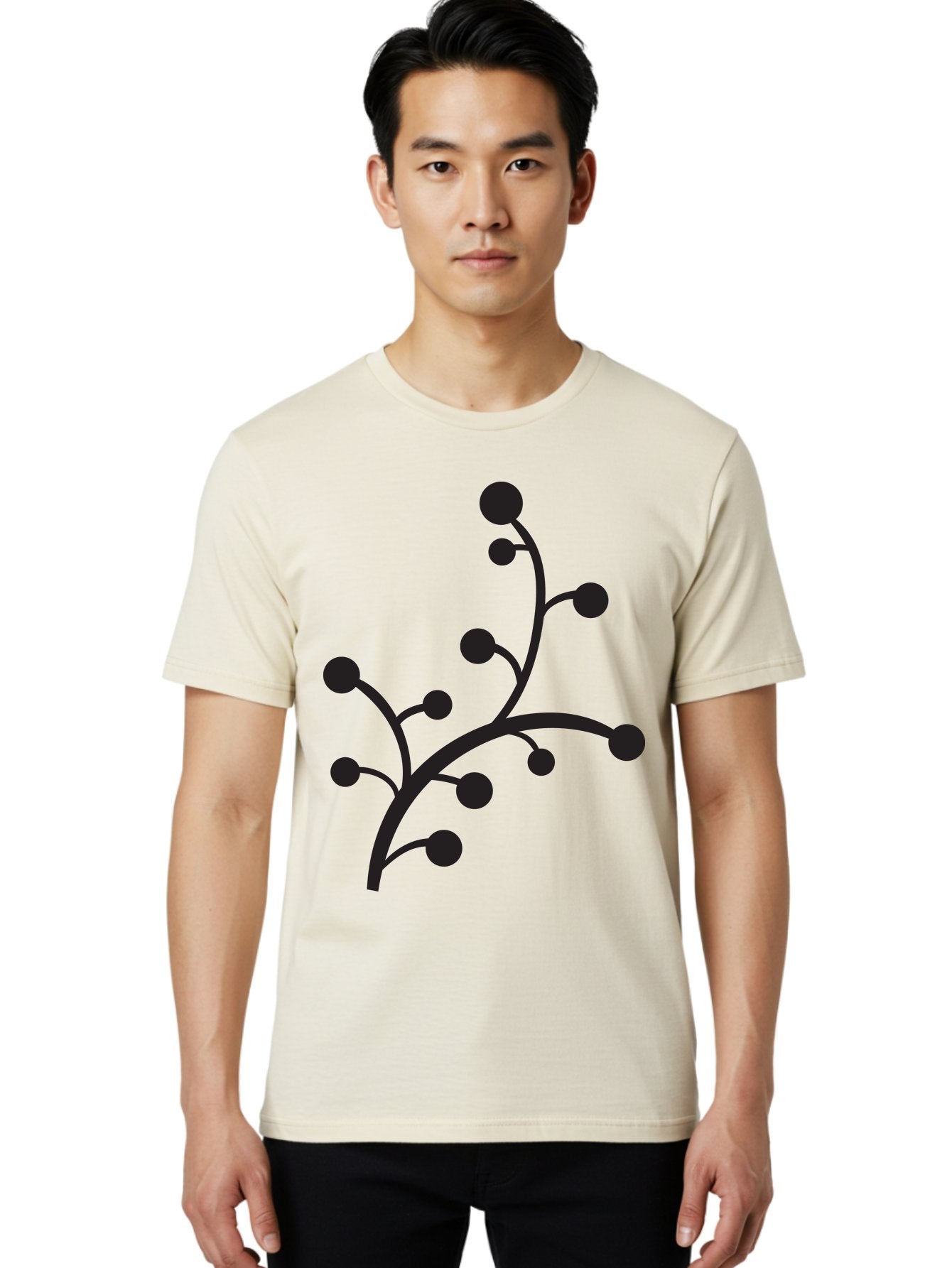 Branched-Stem Men'S Graphic Tee, 100% Cotton, Comfortable Casual Summer Wear, Machine Washable, Mistletoe Silhouette, Minimalist Design, Black And Green Color Scheme, Festive Decor, Holiday Icon, Christmas Symbol, Simple Graphics, Aac543 27