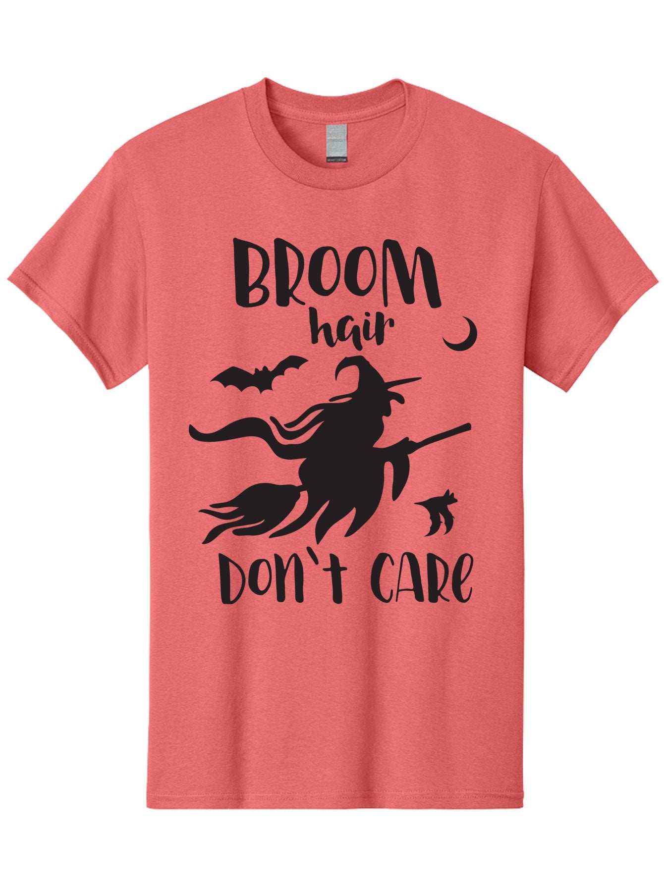 Broom-Hair-Don-T-Care Men'S Graphic Tee, 100% Cotton, Comfortable Casual Summer Wear, Machine Washable, Witch Silhouette, Broomstick, Halloween Theme, Bats Flying, Crescent Moon, Cat Silhouette, Spooky Atmosphere, Witchy Vibes, Mystical Night, Aac547 9