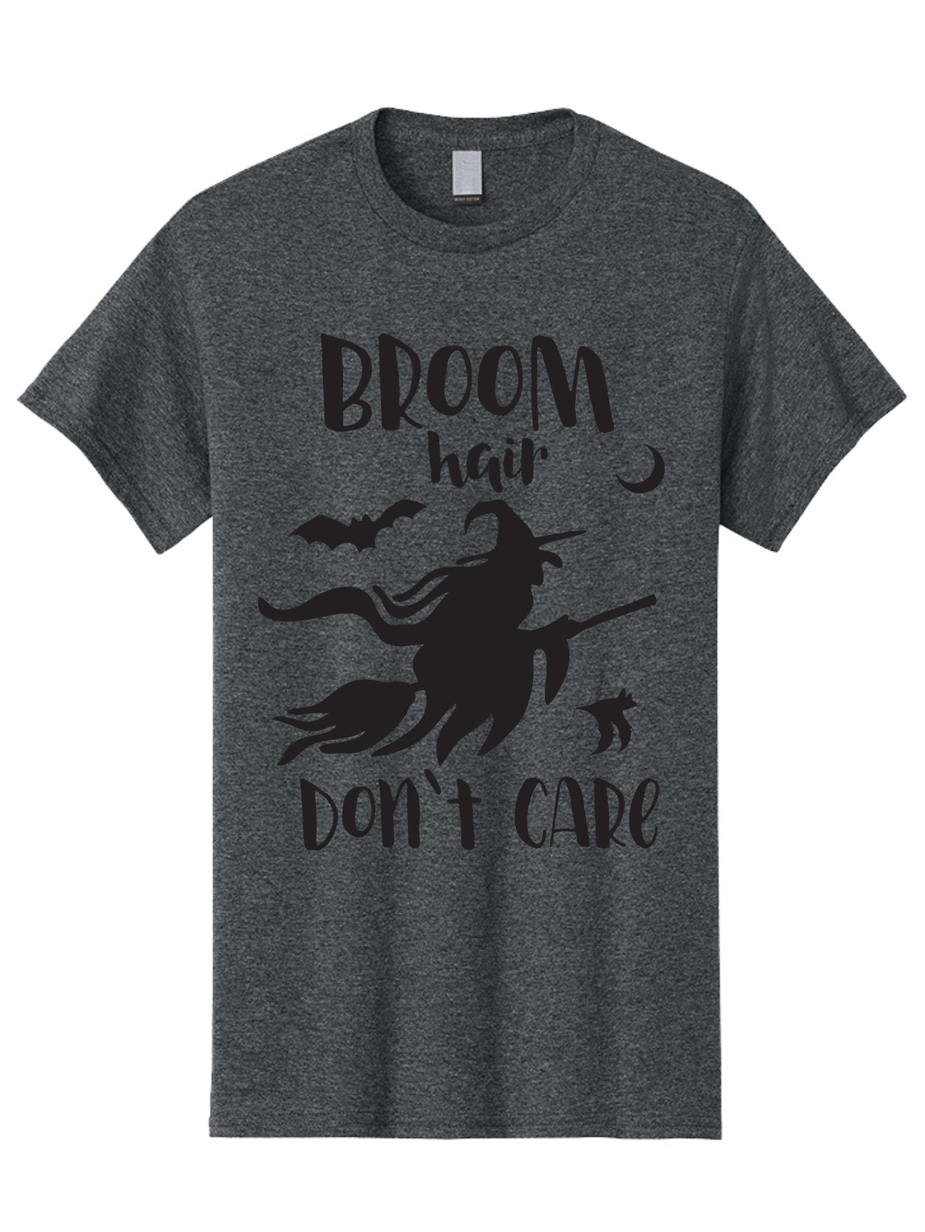 Broom-Hair-Don-T-Care Men'S Graphic Tee, 100% Cotton, Comfortable Casual Summer Wear, Machine Washable, Witch Silhouette, Broomstick, Halloween Theme, Bats Flying, Crescent Moon, Cat Silhouette, Spooky Atmosphere, Witchy Vibes, Mystical Night, Aac547 13