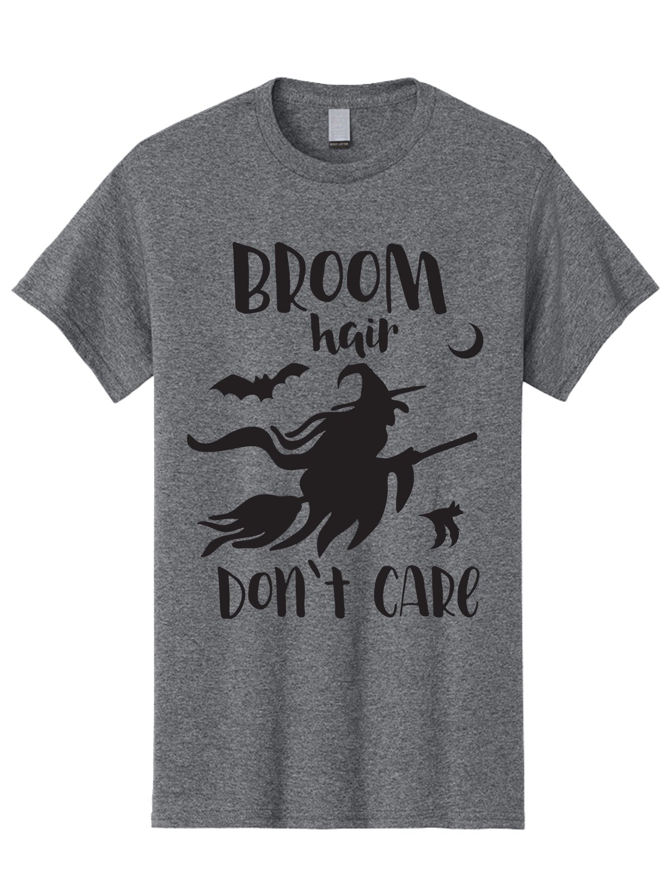 Broom-Hair-Don-T-Care Men'S Graphic Tee, 100% Cotton, Comfortable Casual Summer Wear, Machine Washable, Witch Silhouette, Broomstick, Halloween Theme, Bats Flying, Crescent Moon, Cat Silhouette, Spooky Atmosphere, Witchy Vibes, Mystical Night, Aac547 8