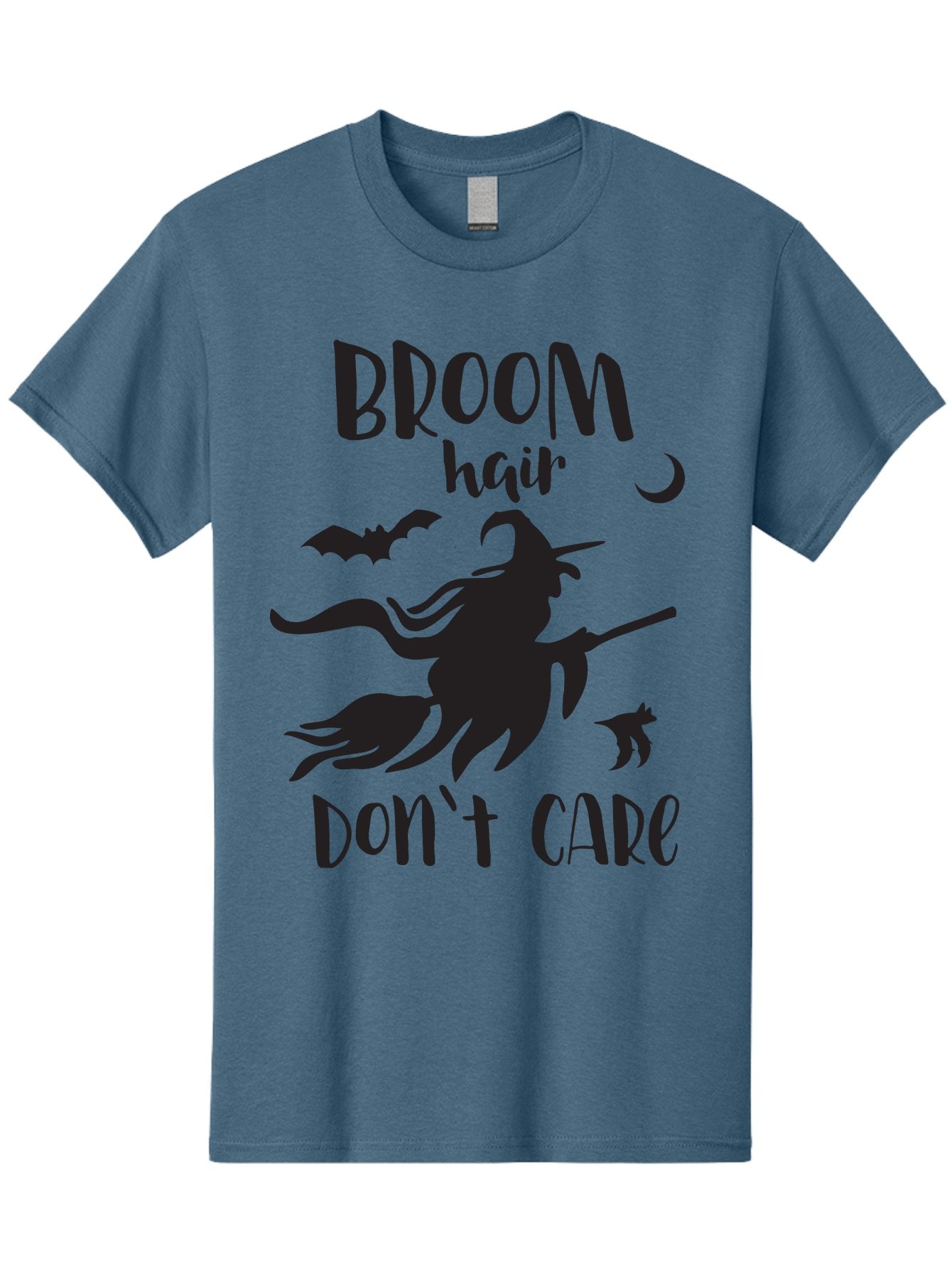 Broom-Hair-Don-T-Care Men'S Graphic Tee, 100% Cotton, Comfortable Casual Summer Wear, Machine Washable, Witch Silhouette, Broomstick, Halloween Theme, Bats Flying, Crescent Moon, Cat Silhouette, Spooky Atmosphere, Witchy Vibes, Mystical Night, Aac547 10