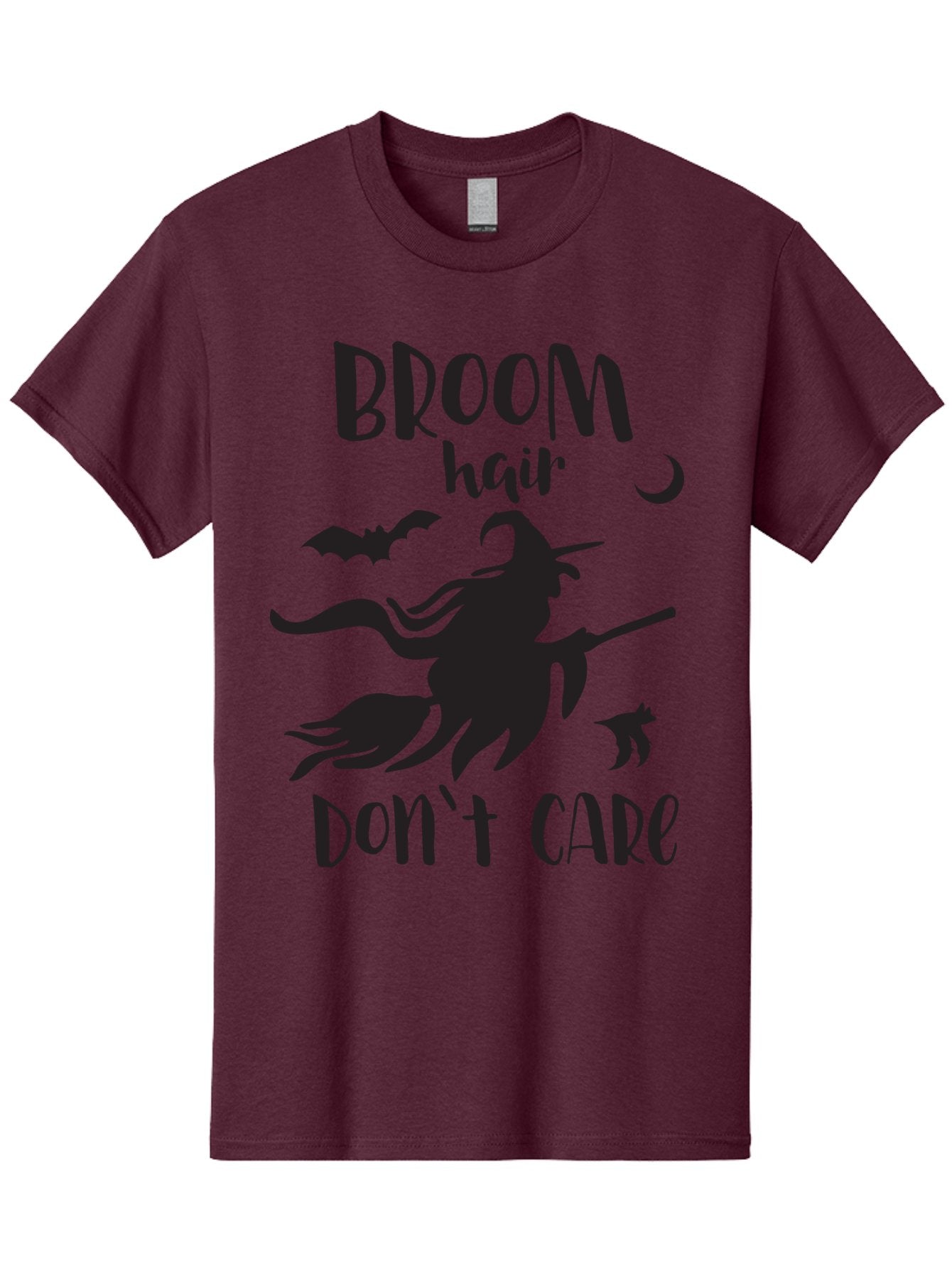 Broom-Hair-Don-T-Care Men'S Graphic Tee, 100% Cotton, Comfortable Casual Summer Wear, Machine Washable, Witch Silhouette, Broomstick, Halloween Theme, Bats Flying, Crescent Moon, Cat Silhouette, Spooky Atmosphere, Witchy Vibes, Mystical Night, Aac547 4