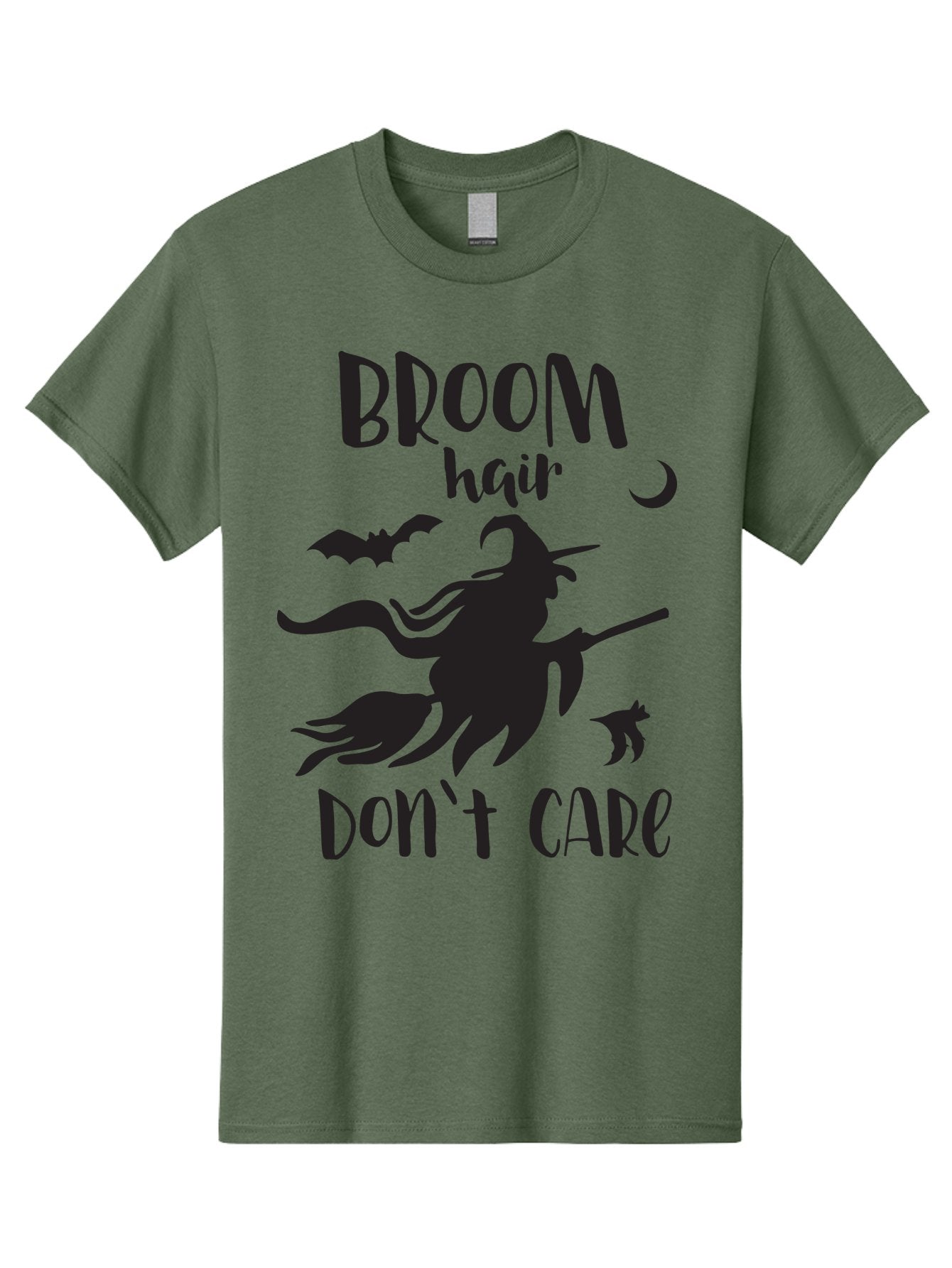 Broom-Hair-Don-T-Care Men'S Graphic Tee, 100% Cotton, Comfortable Casual Summer Wear, Machine Washable, Witch Silhouette, Broomstick, Halloween Theme, Bats Flying, Crescent Moon, Cat Silhouette, Spooky Atmosphere, Witchy Vibes, Mystical Night, Aac547 15