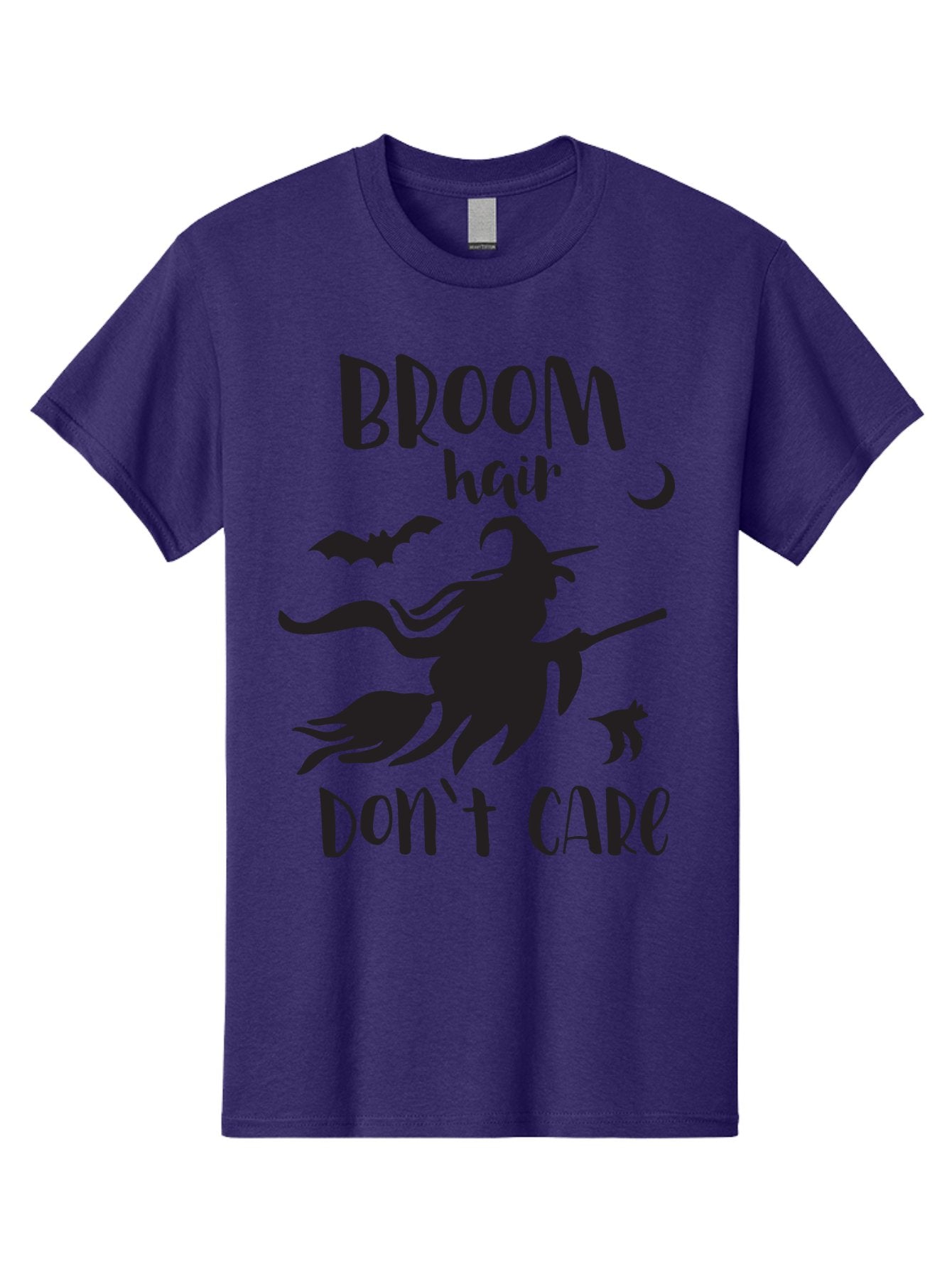Broom-Hair-Don-T-Care Men'S Graphic Tee, 100% Cotton, Comfortable Casual Summer Wear, Machine Washable, Witch Silhouette, Broomstick, Halloween Theme, Bats Flying, Crescent Moon, Cat Silhouette, Spooky Atmosphere, Witchy Vibes, Mystical Night, Aac547 6