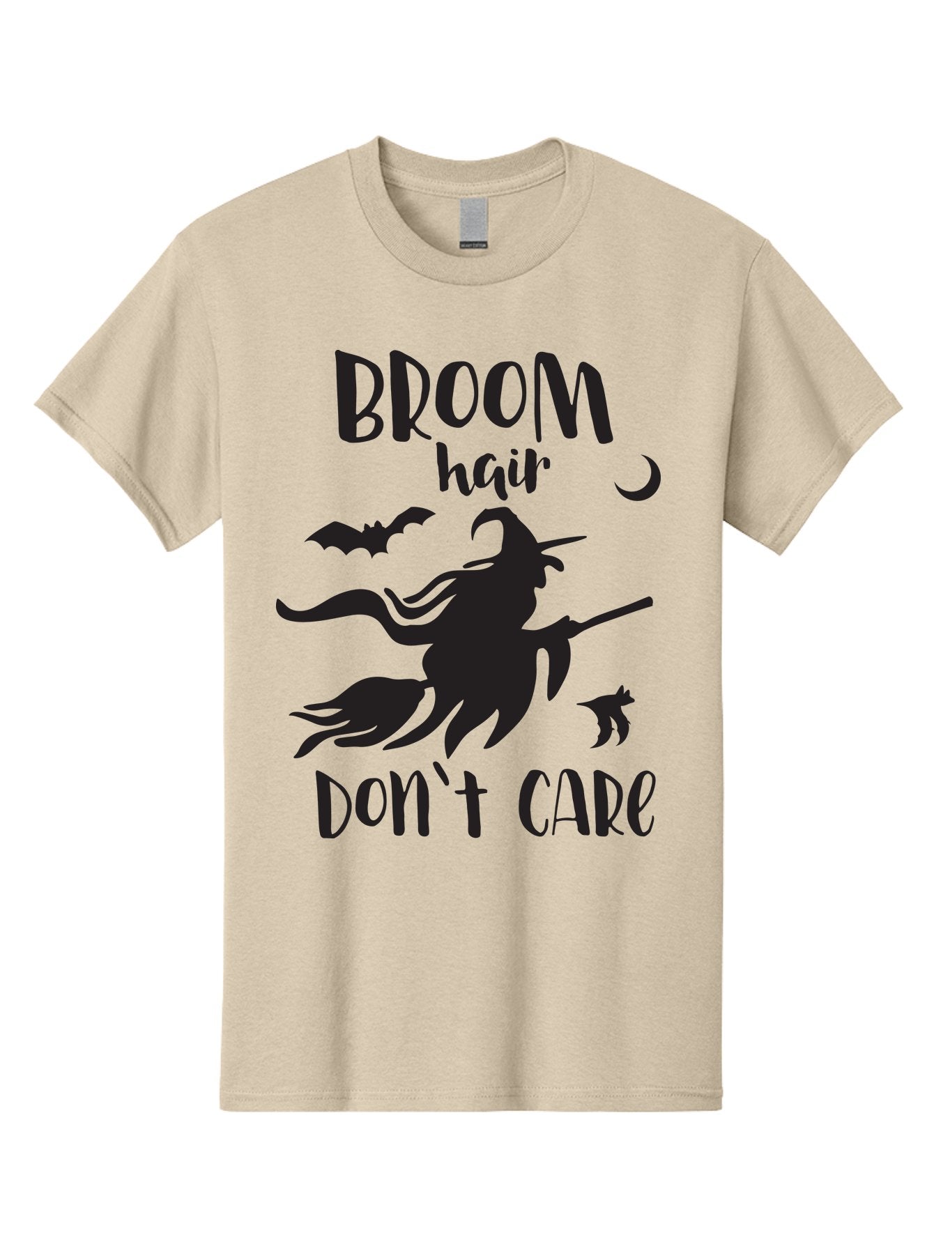 Broom-Hair-Don-T-Care Men'S Graphic Tee, 100% Cotton, Comfortable Casual Summer Wear, Machine Washable, Witch Silhouette, Broomstick, Halloween Theme, Bats Flying, Crescent Moon, Cat Silhouette, Spooky Atmosphere, Witchy Vibes, Mystical Night, Aac547 14