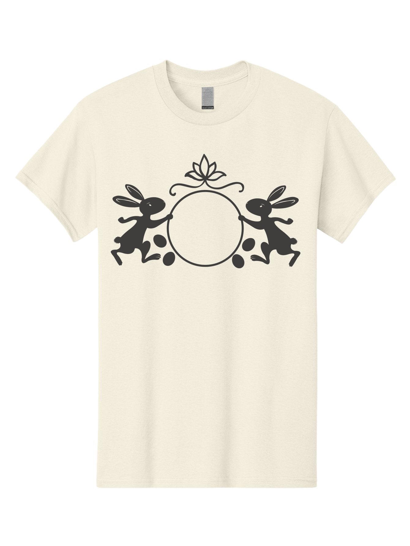 Bunnies-And-Eggs-Frame Men'S Graphic Tee, 100% Cotton, Comfortable Casual Summer Wear, Machine Washable, Easter Bunnies, Holding Circle, Eggs, Floral Decor, Spring Theme, Easter Eggs, Bunny Silhouette, Pastel Colors, Easter Decoration Aac548 9