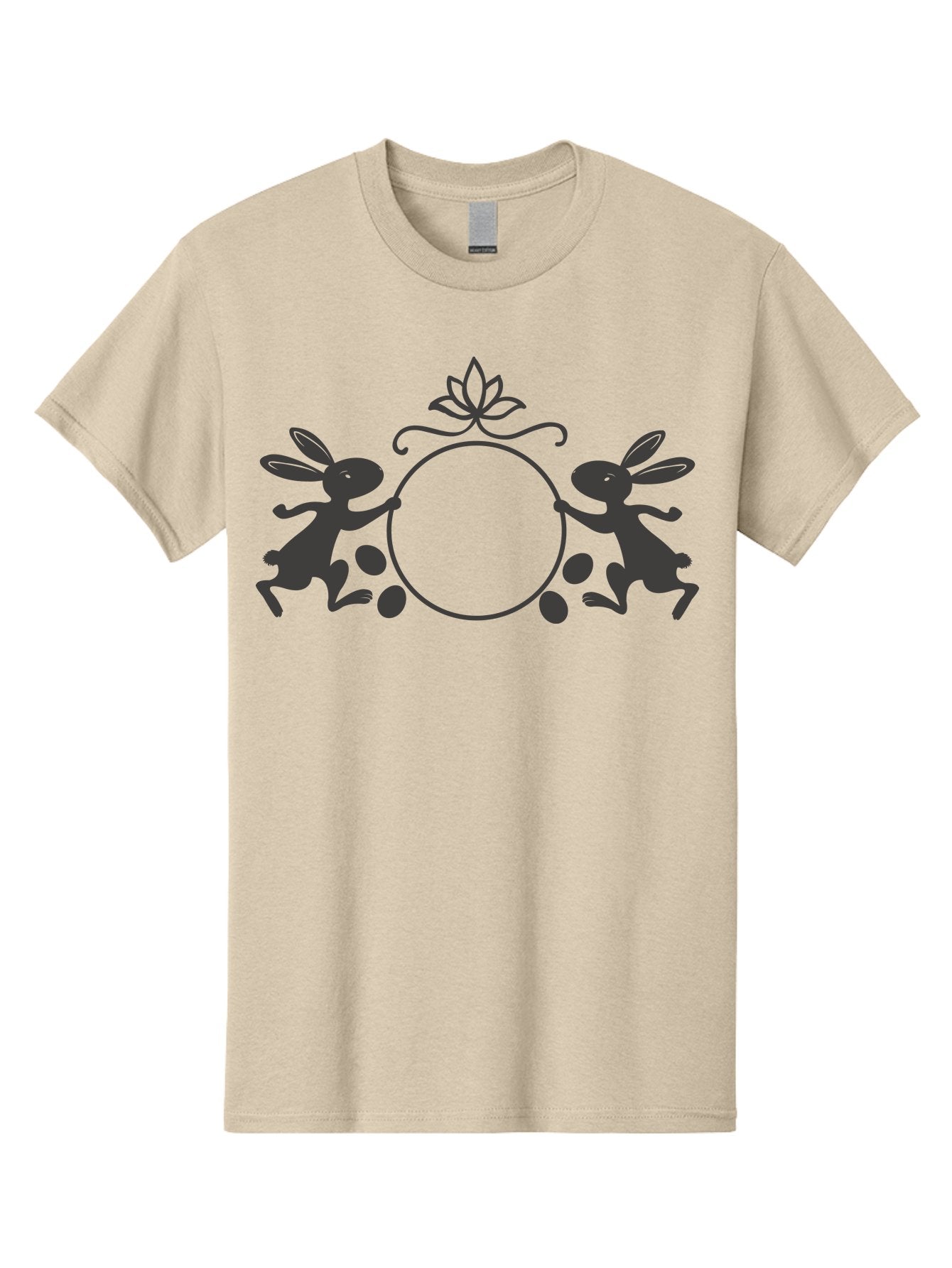 Bunnies-And-Eggs-Frame Men'S Graphic Tee, 100% Cotton, Comfortable Casual Summer Wear, Machine Washable, Easter Bunnies, Holding Circle, Eggs, Floral Decor, Spring Theme, Easter Eggs, Bunny Silhouette, Pastel Colors, Easter Decoration Aac548 6