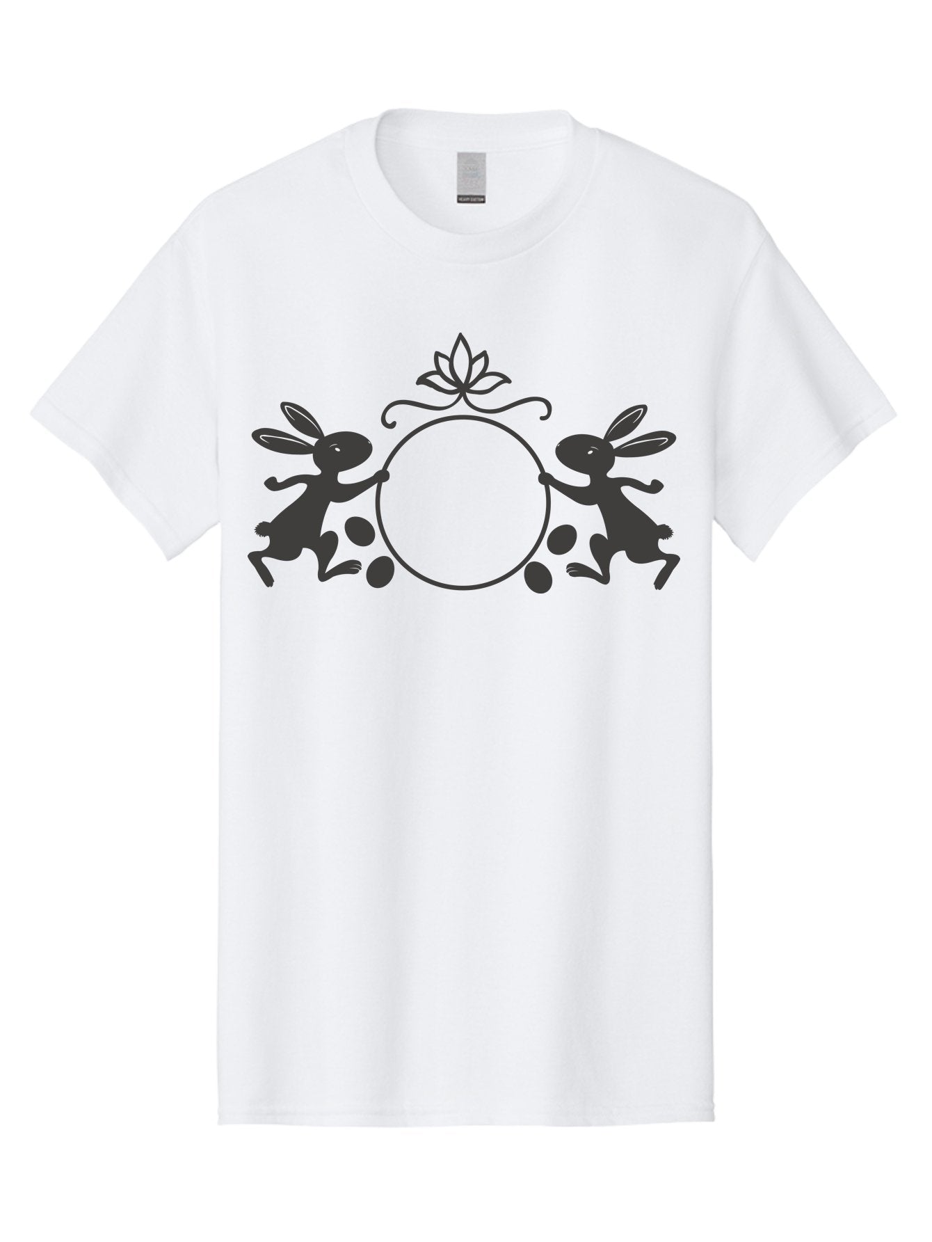 Bunnies-And-Eggs-Frame Men'S Graphic Tee, 100% Cotton, Comfortable Casual Summer Wear, Machine Washable, Easter Bunnies, Holding Circle, Eggs, Floral Decor, Spring Theme, Easter Eggs, Bunny Silhouette, Pastel Colors, Easter Decoration Aac548 15