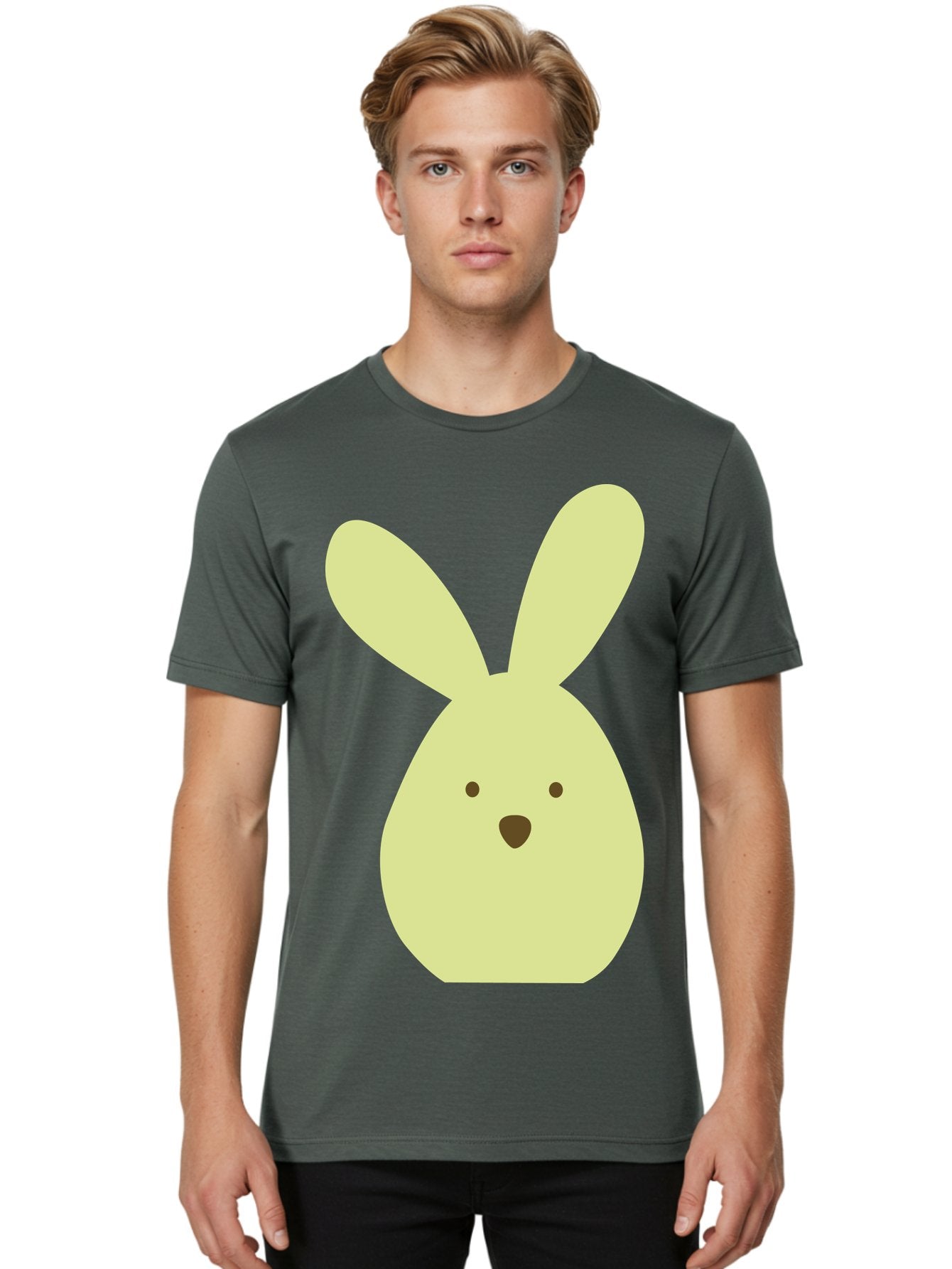Bunny-Face Men'S Graphic Tee, 100% Cotton, Comfortable Casual Summer Wear, Machine Washable, Cartoon Bunny, Easter Bunny, Cute, Simple Design, Childrens Illustration, Rabbit Face, Brown Nose, Pale Yellow, Digital Art Aac549 20